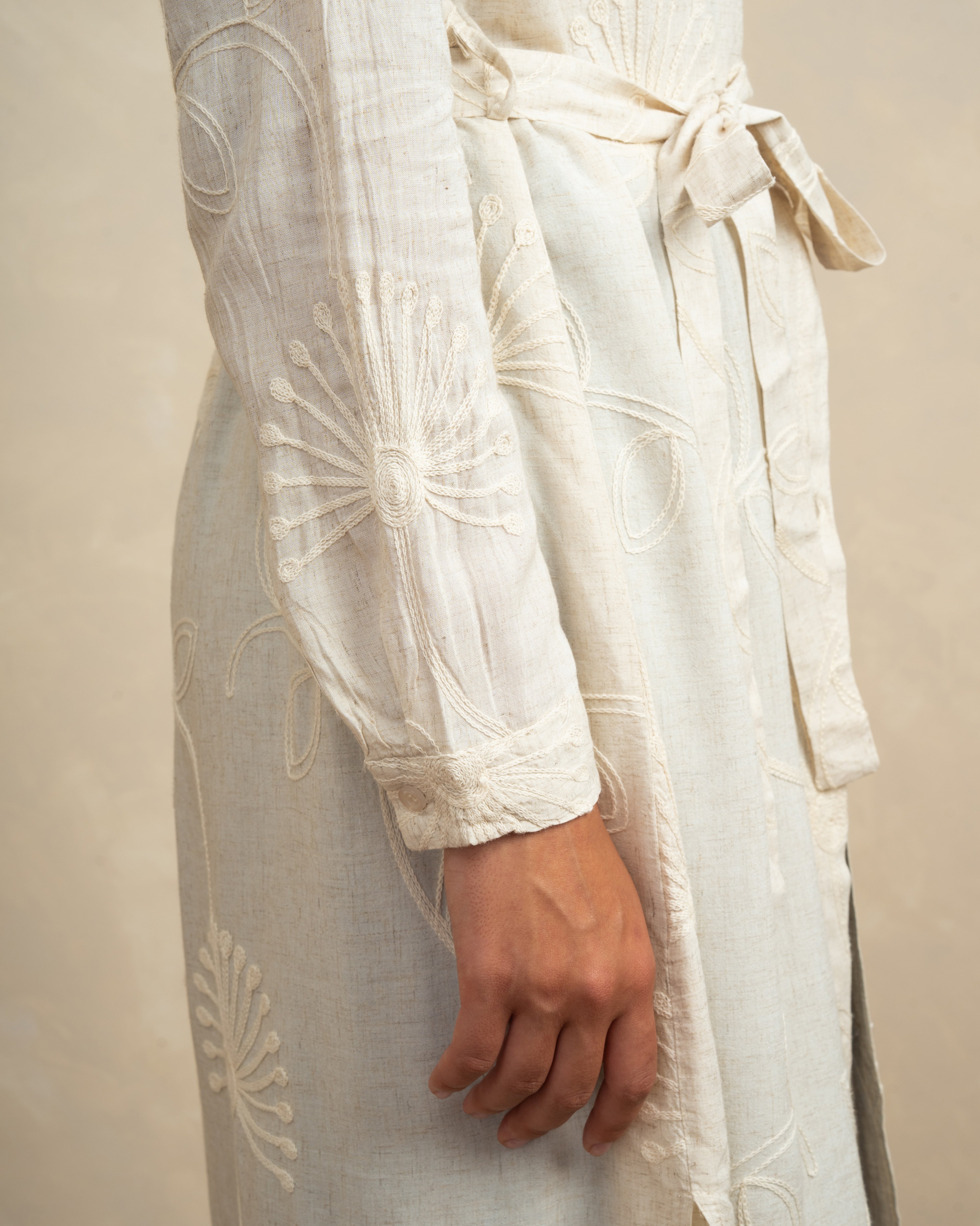Embroidered Floral Dress With Belt