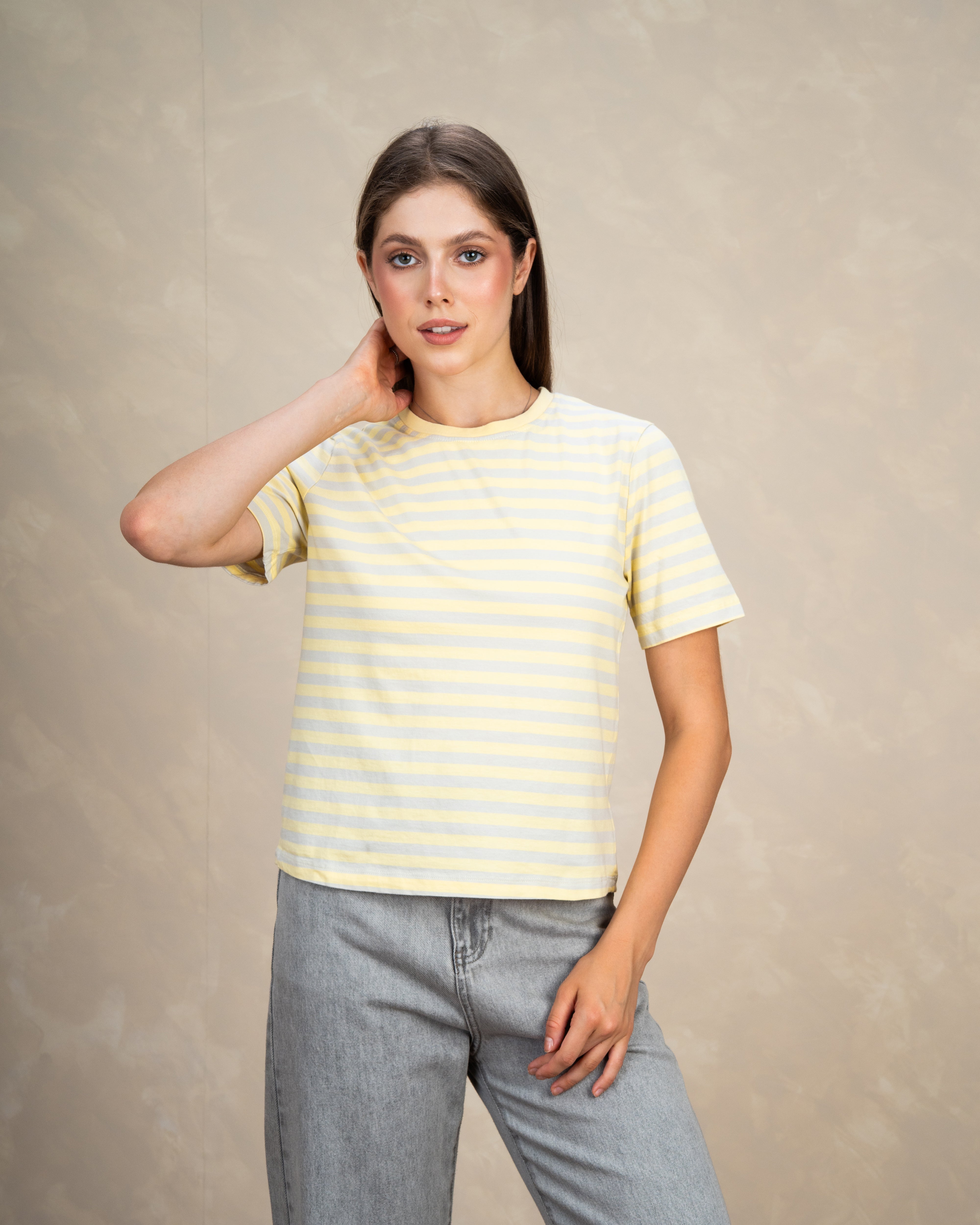 Short Colorful Striped Basic Top