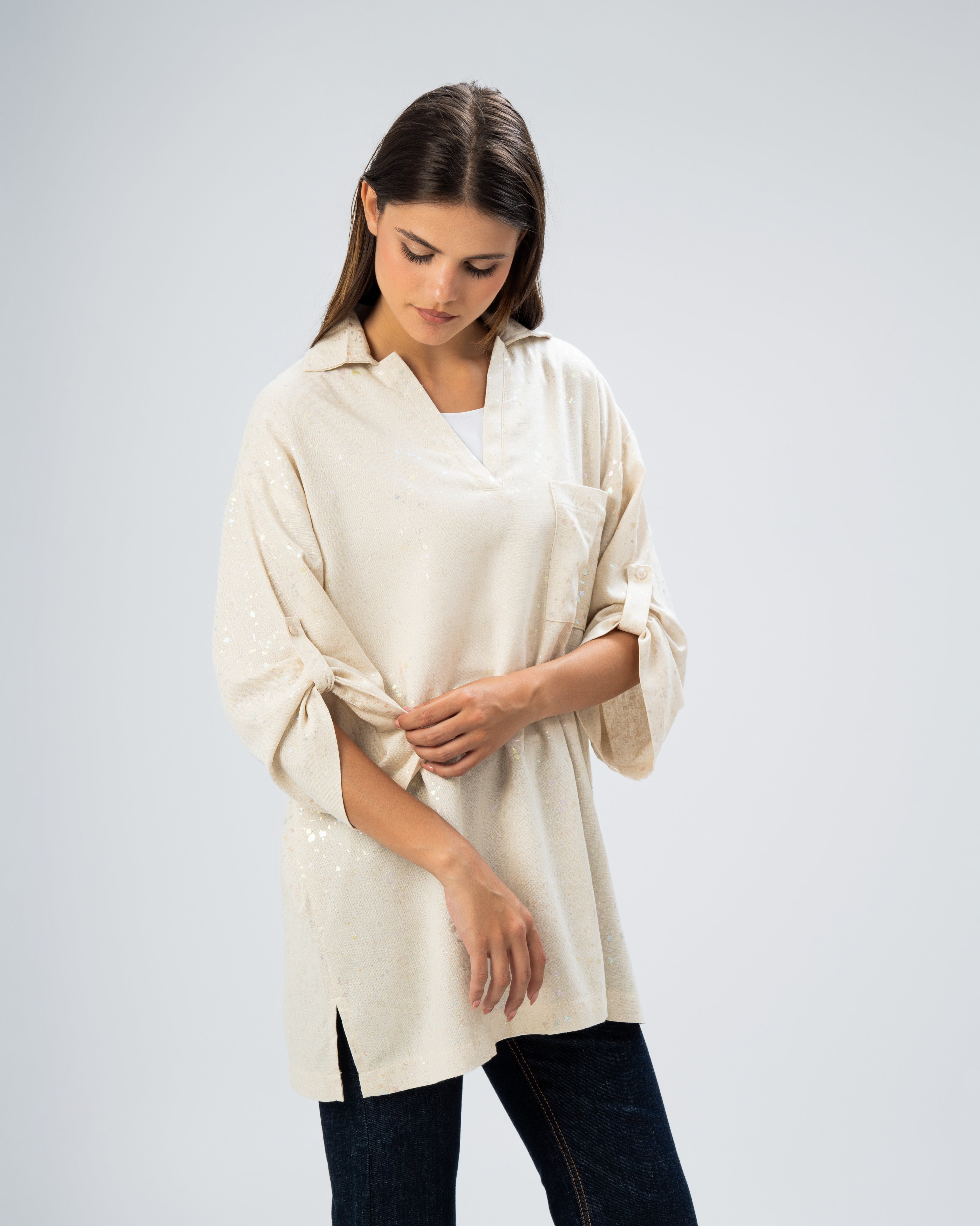 Shimmering Spatter Linen blouse