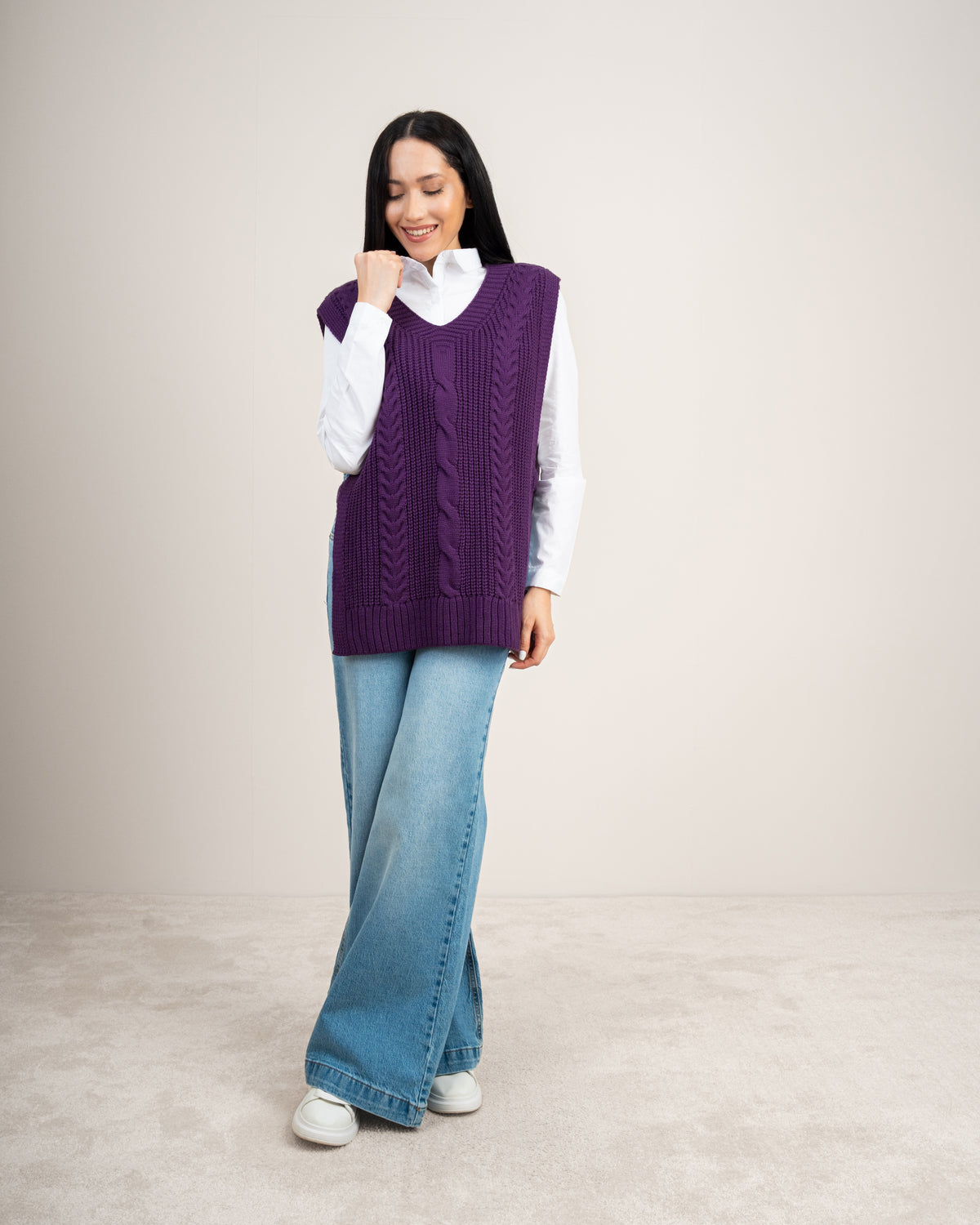 Cable Knitwear Vest - With Belt