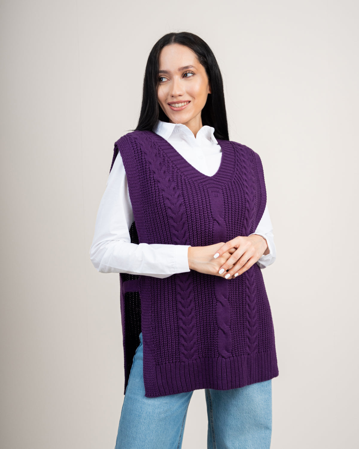 Cable Knitwear Vest - With Belt