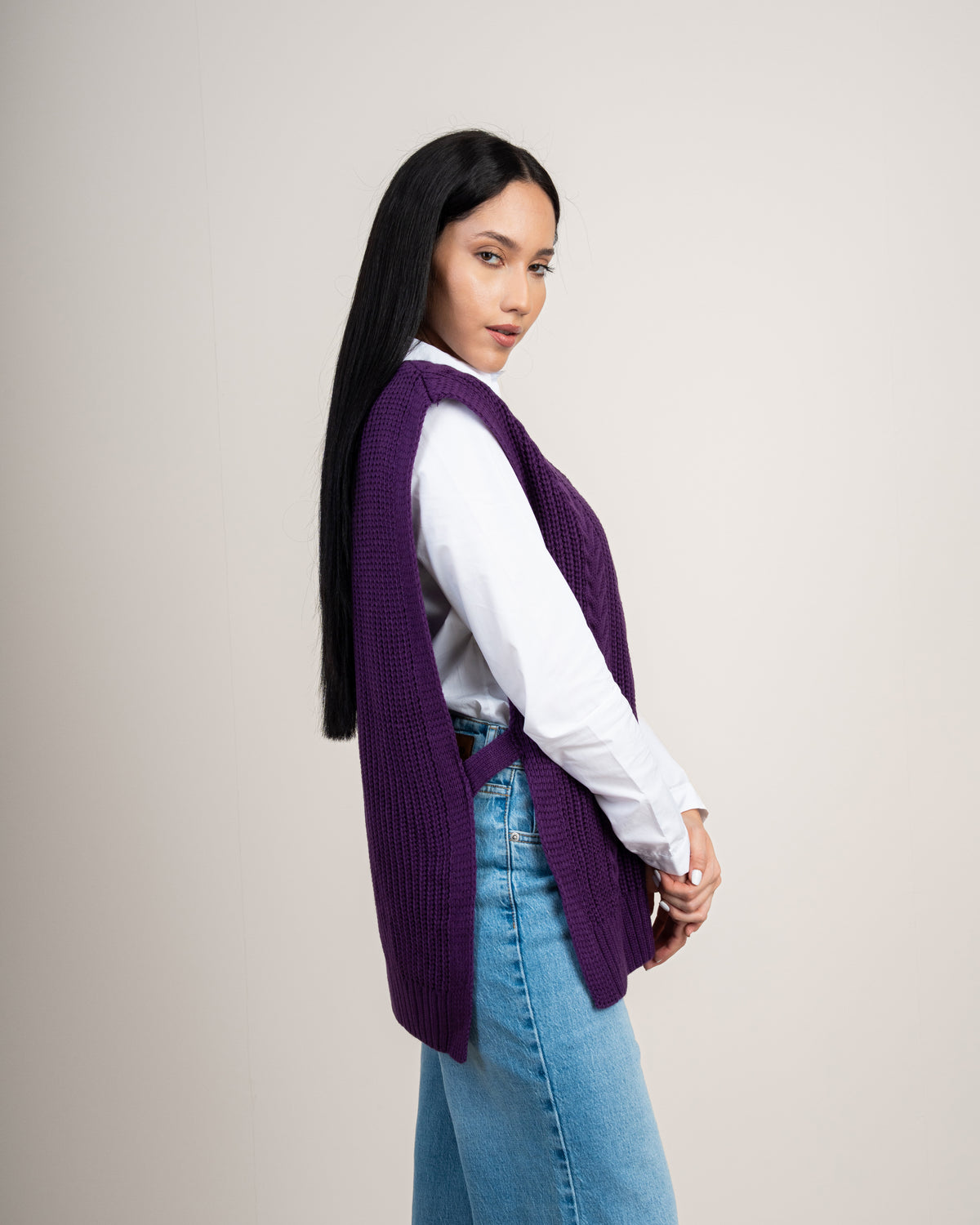 Cable Knitwear Vest - With Belt