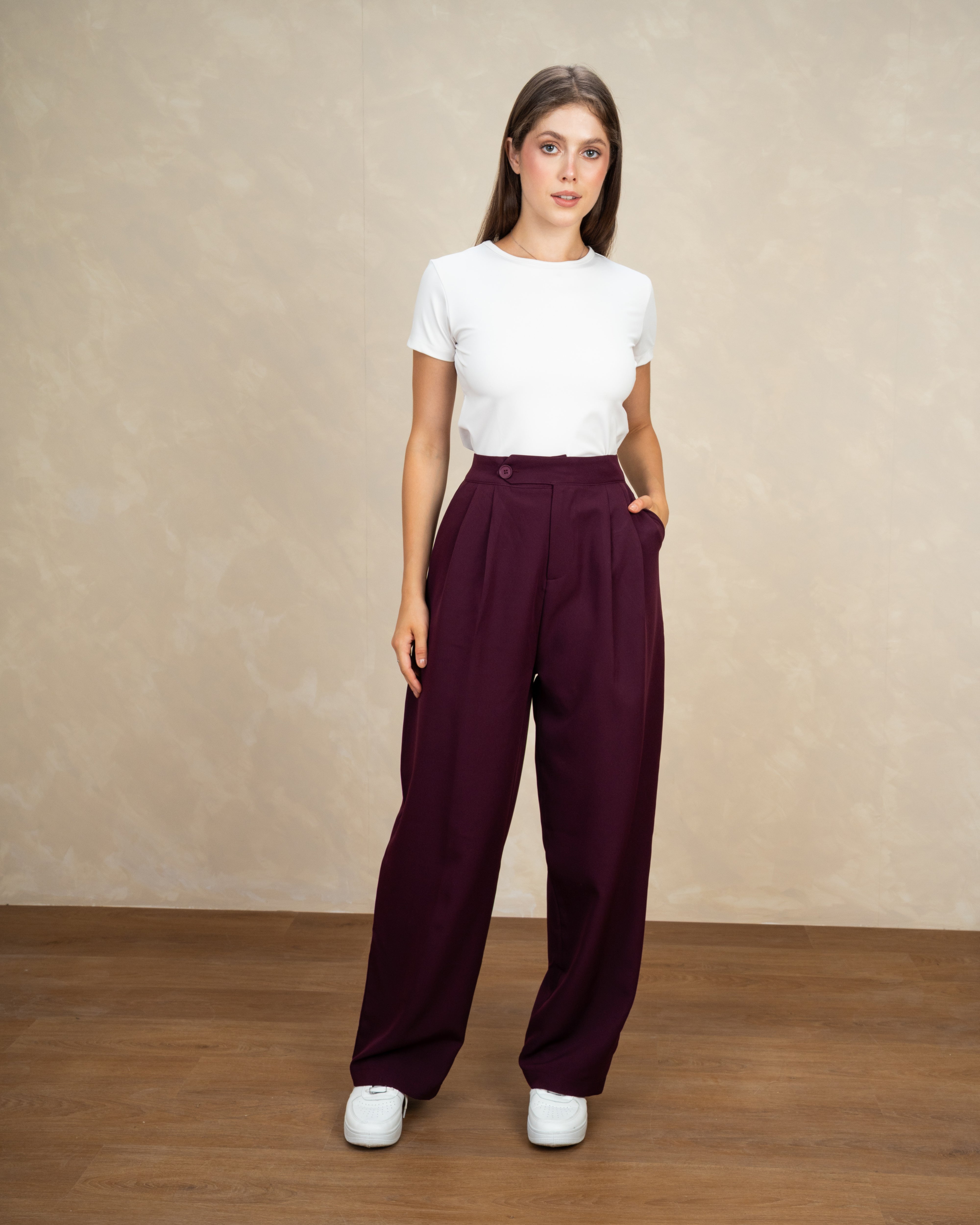 Classic Plain Trousers With Single Button