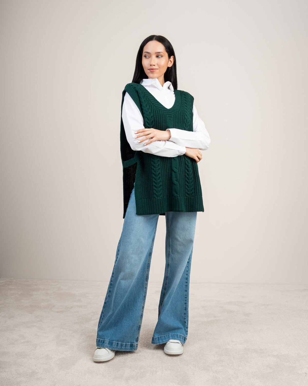 Cable Knitwear Vest - With Belt