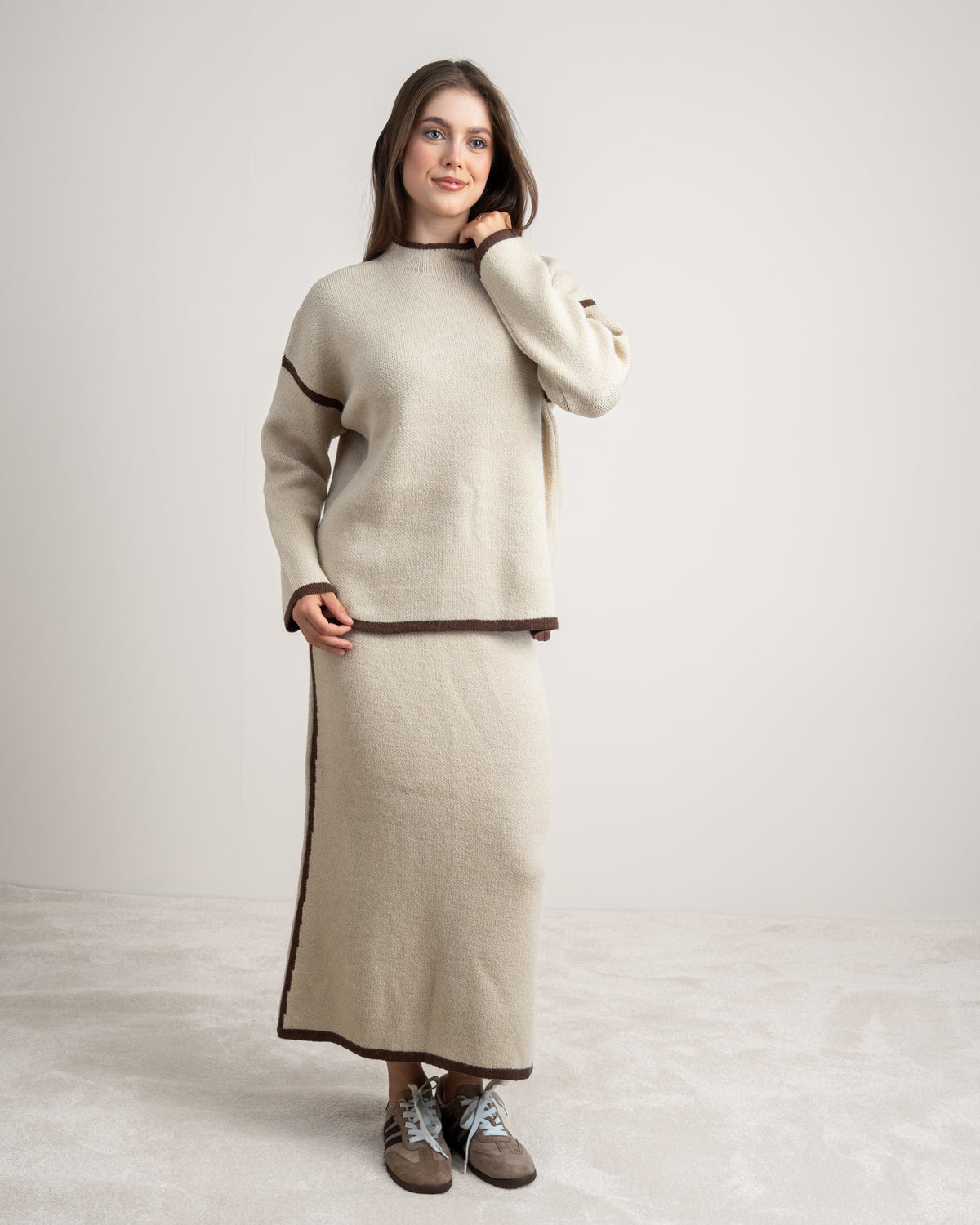 Plain Knitwear Suit - With Contrast Stripe