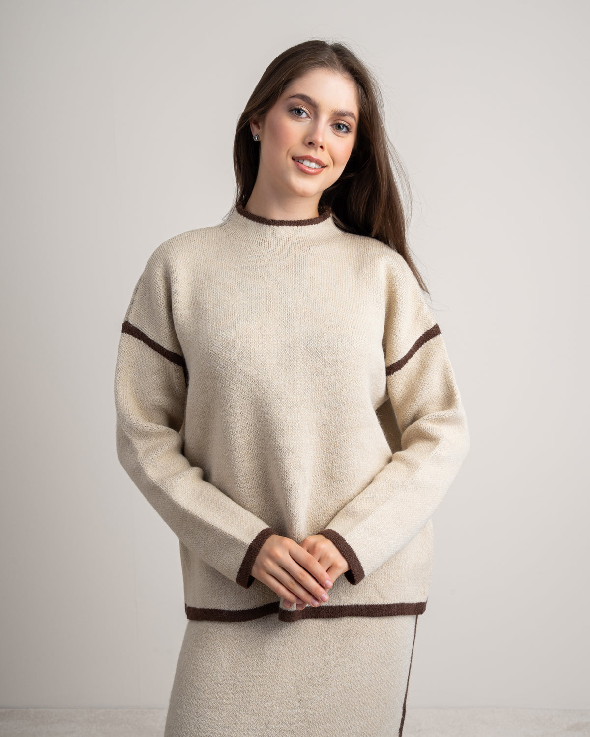 Plain Knitwear Suit - With Contrast Stripe