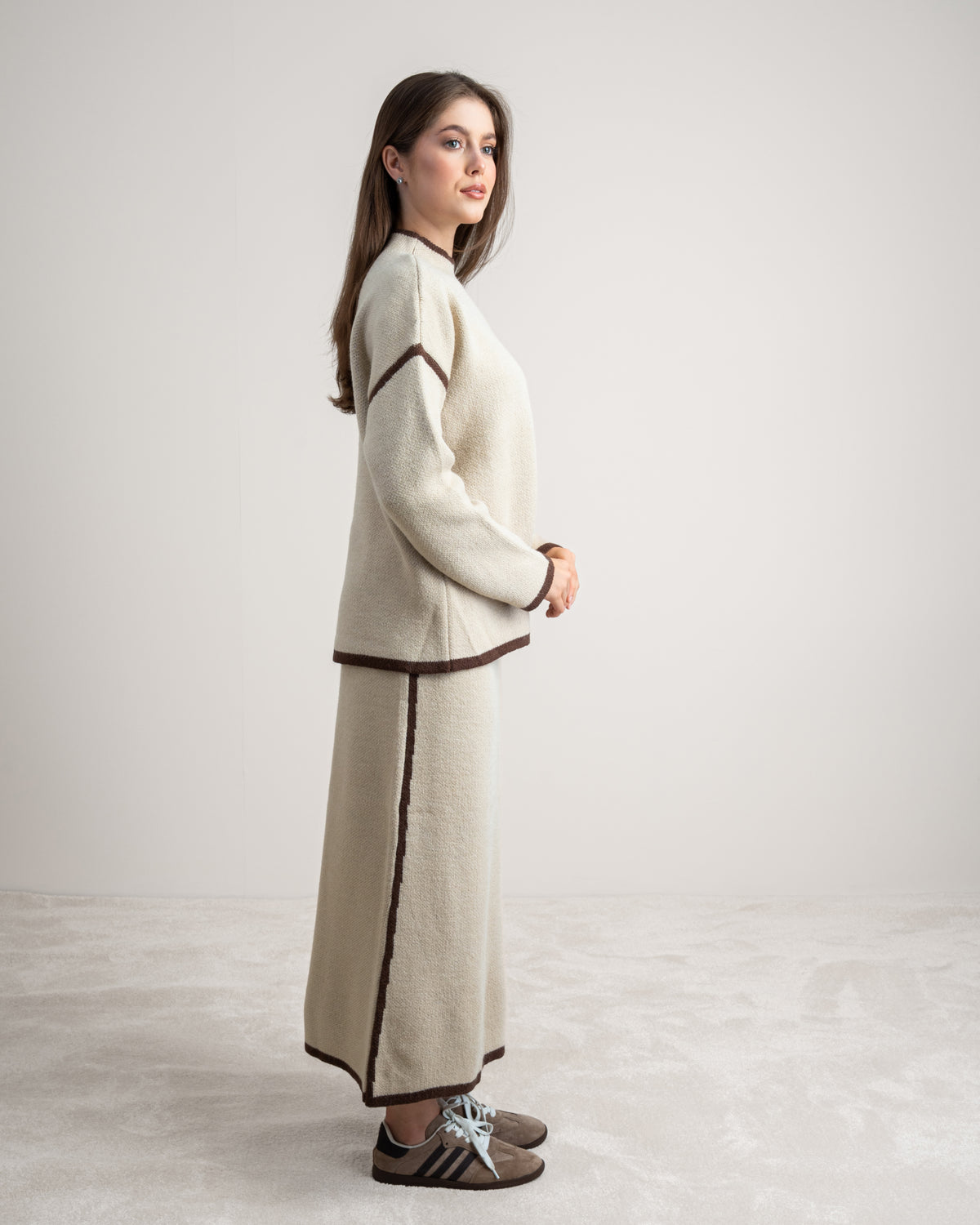 Plain Knitwear Suit - With Contrast Stripe