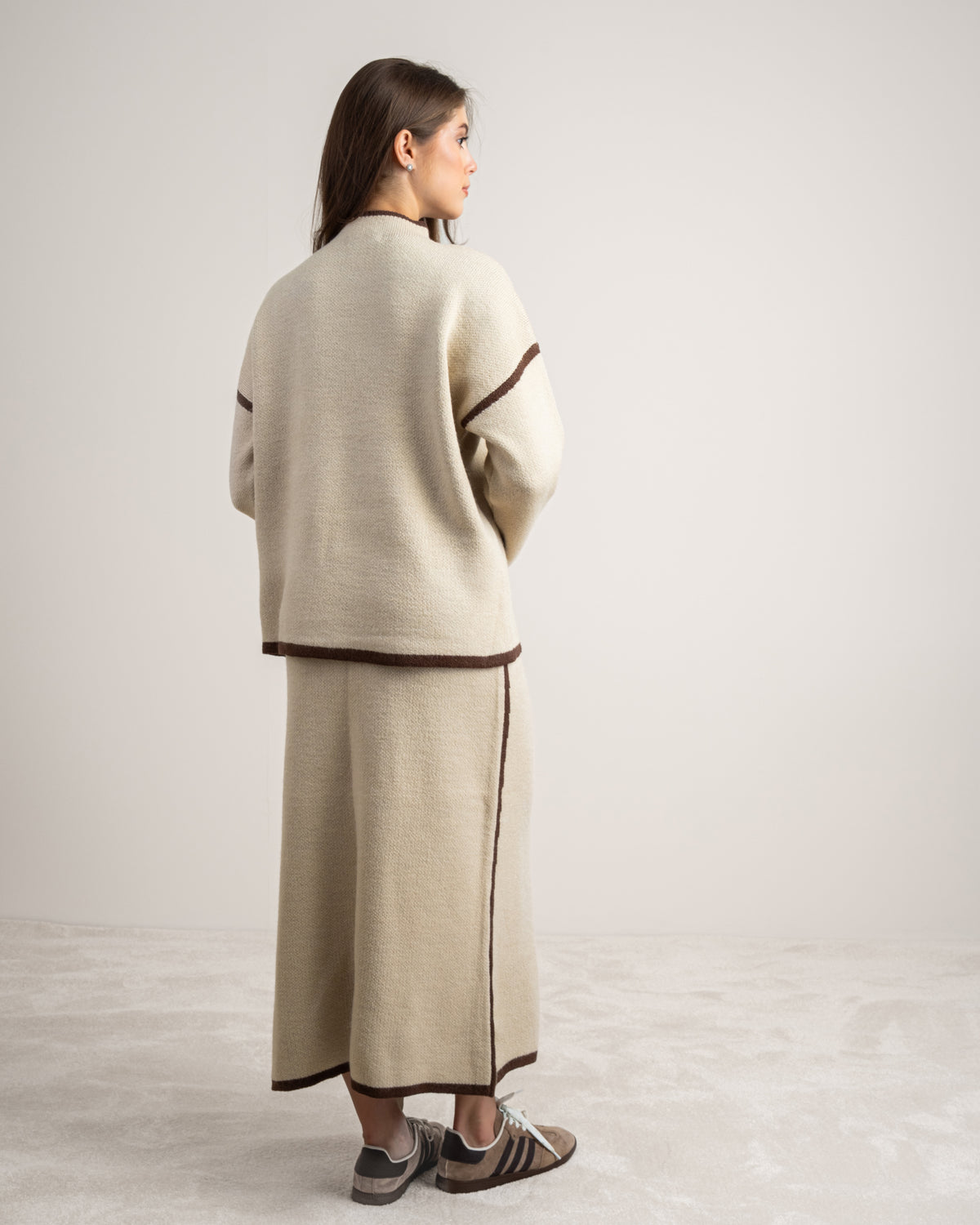 Plain Knitwear Suit - With Contrast Stripe