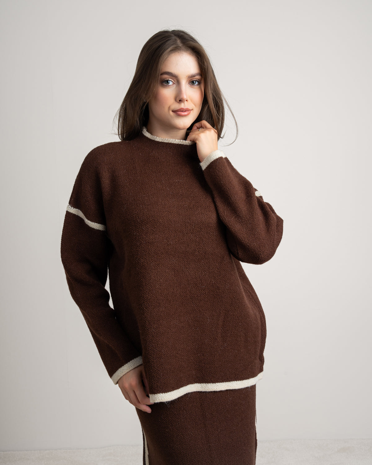 Plain Knitwear Suit - With Contrast Stripe