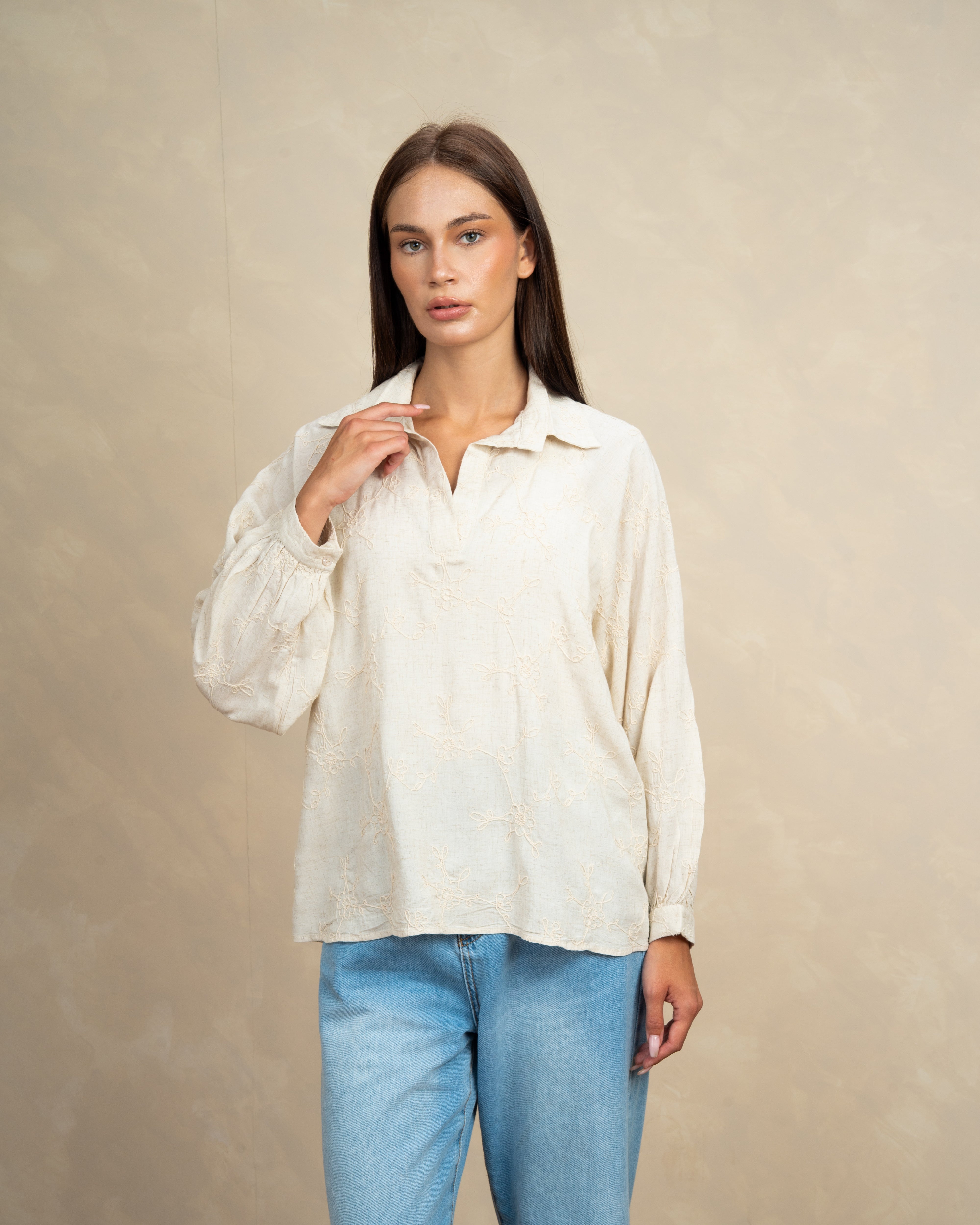 Floral Branch Embroidered Blouse