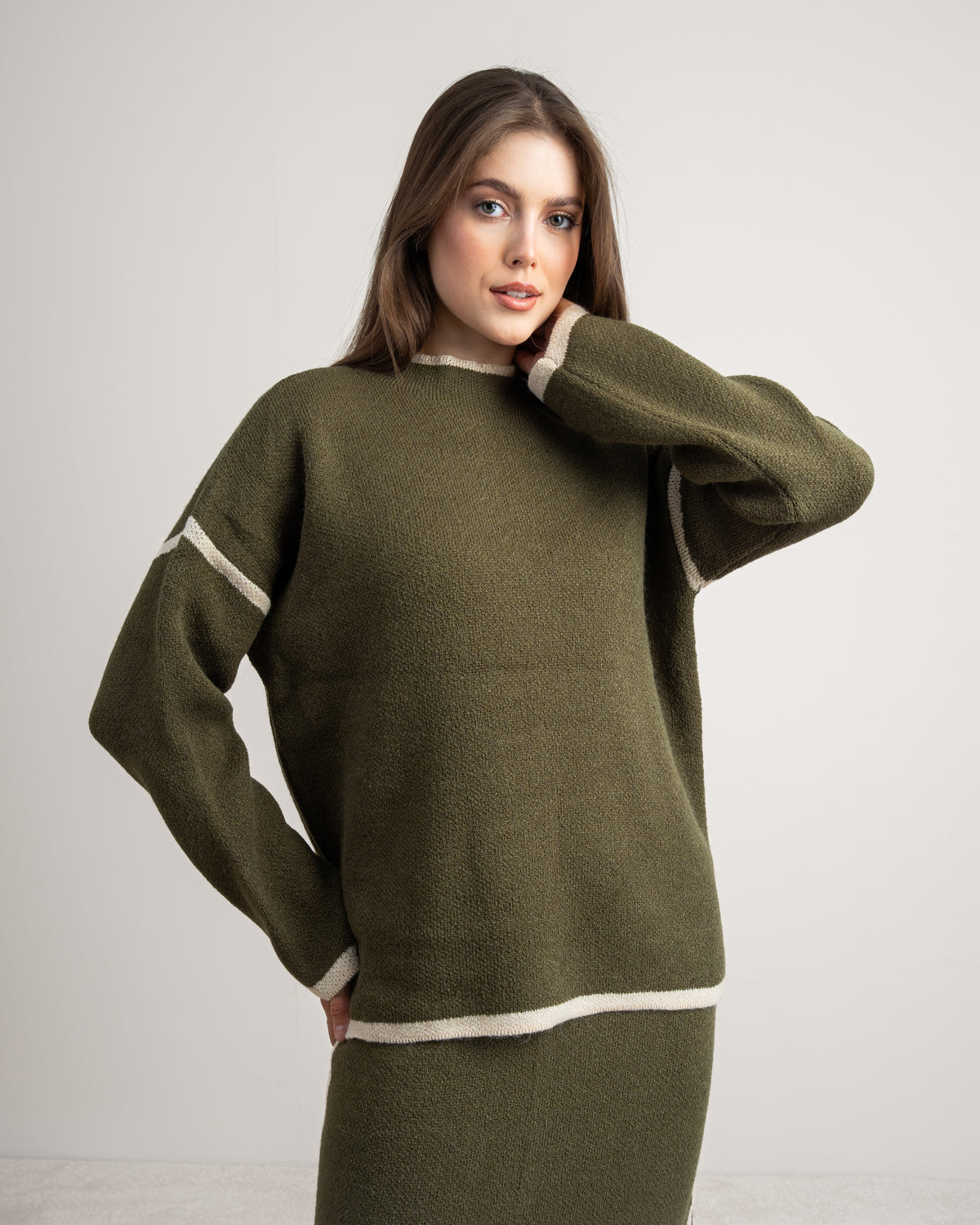 Plain Knitwear Suit - With Contrast Stripe