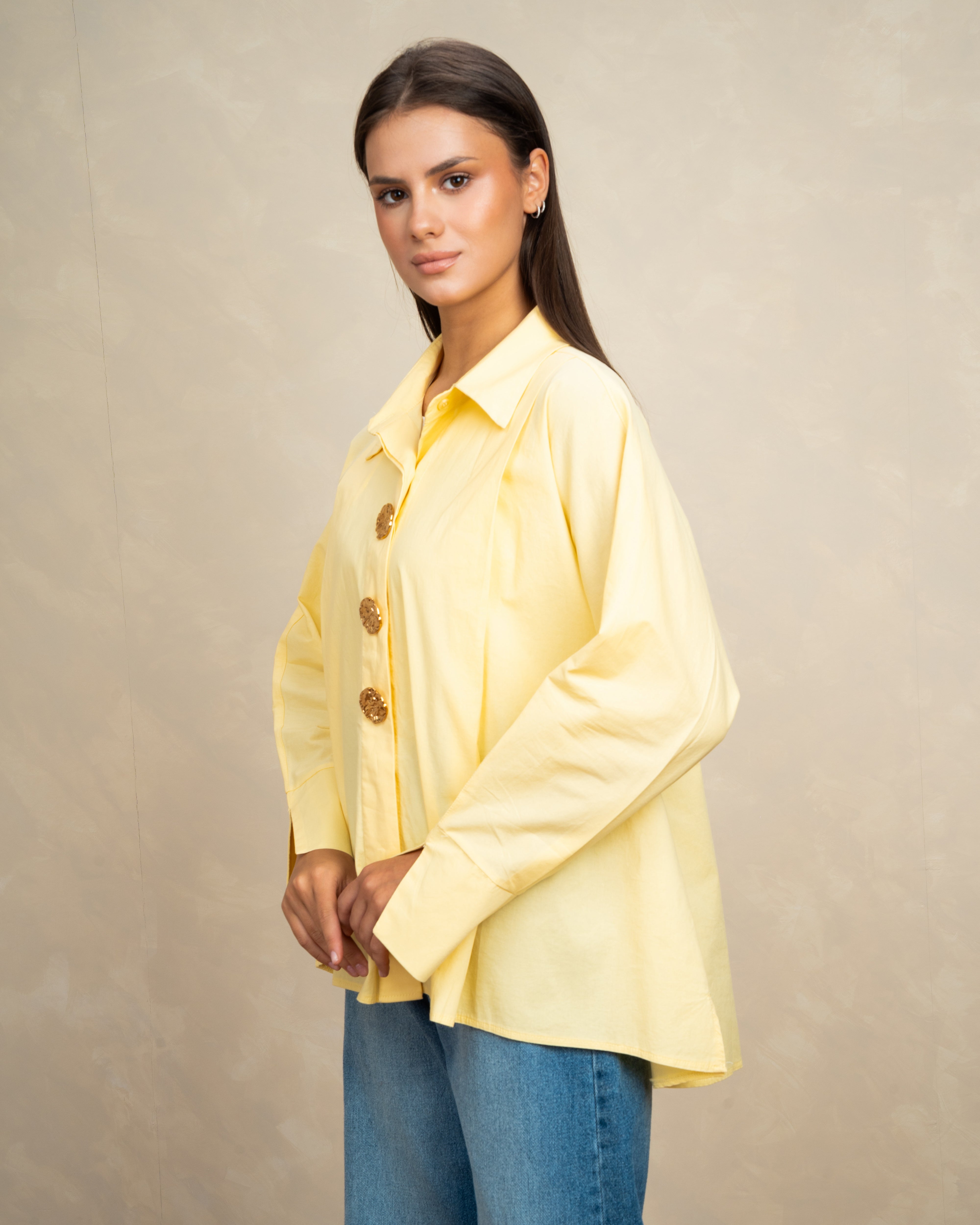 Plain Poplin Shirt With Gold Buttons