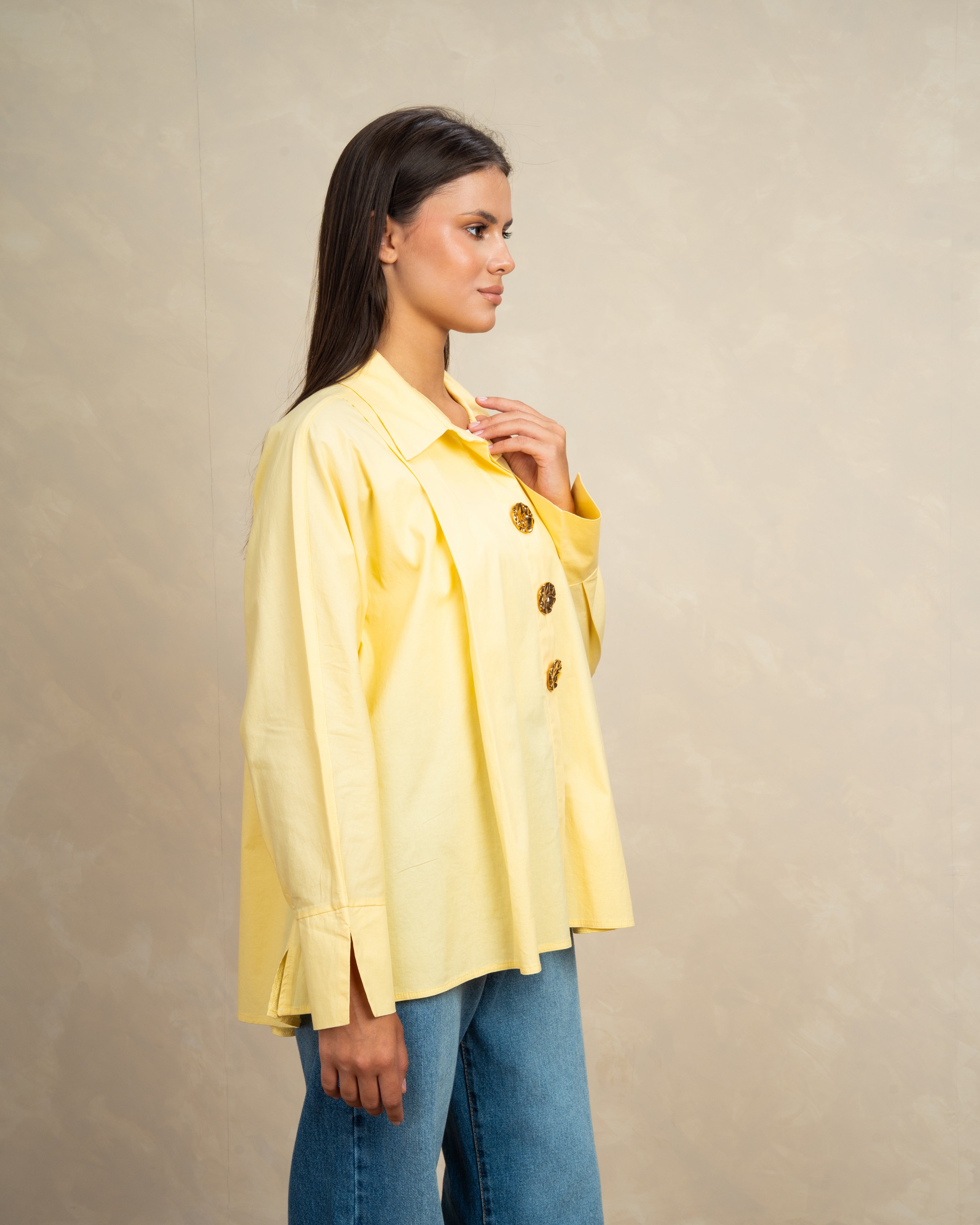 Plain Poplin Shirt With Gold Buttons