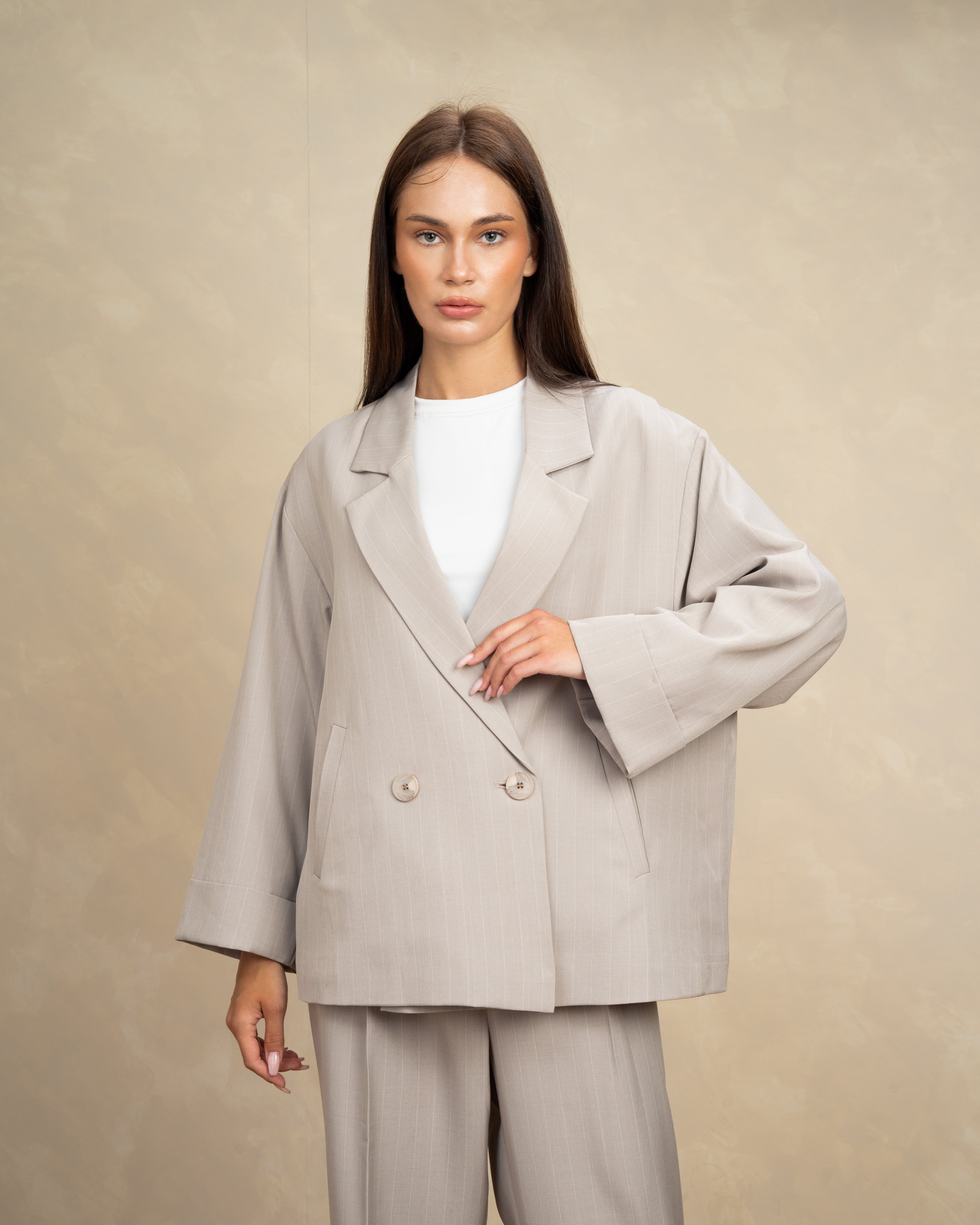 Long Striped Classic Blazer - With Rolled Sleeves