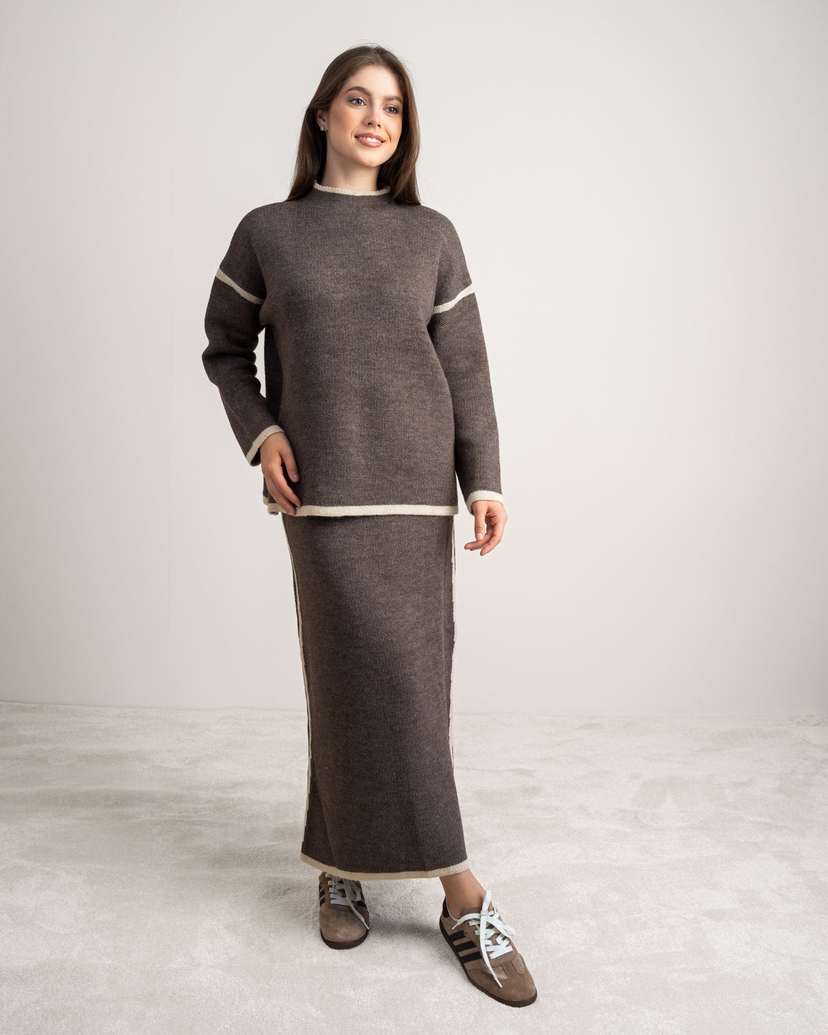 Plain Knitwear Suit - With Contrast Stripe