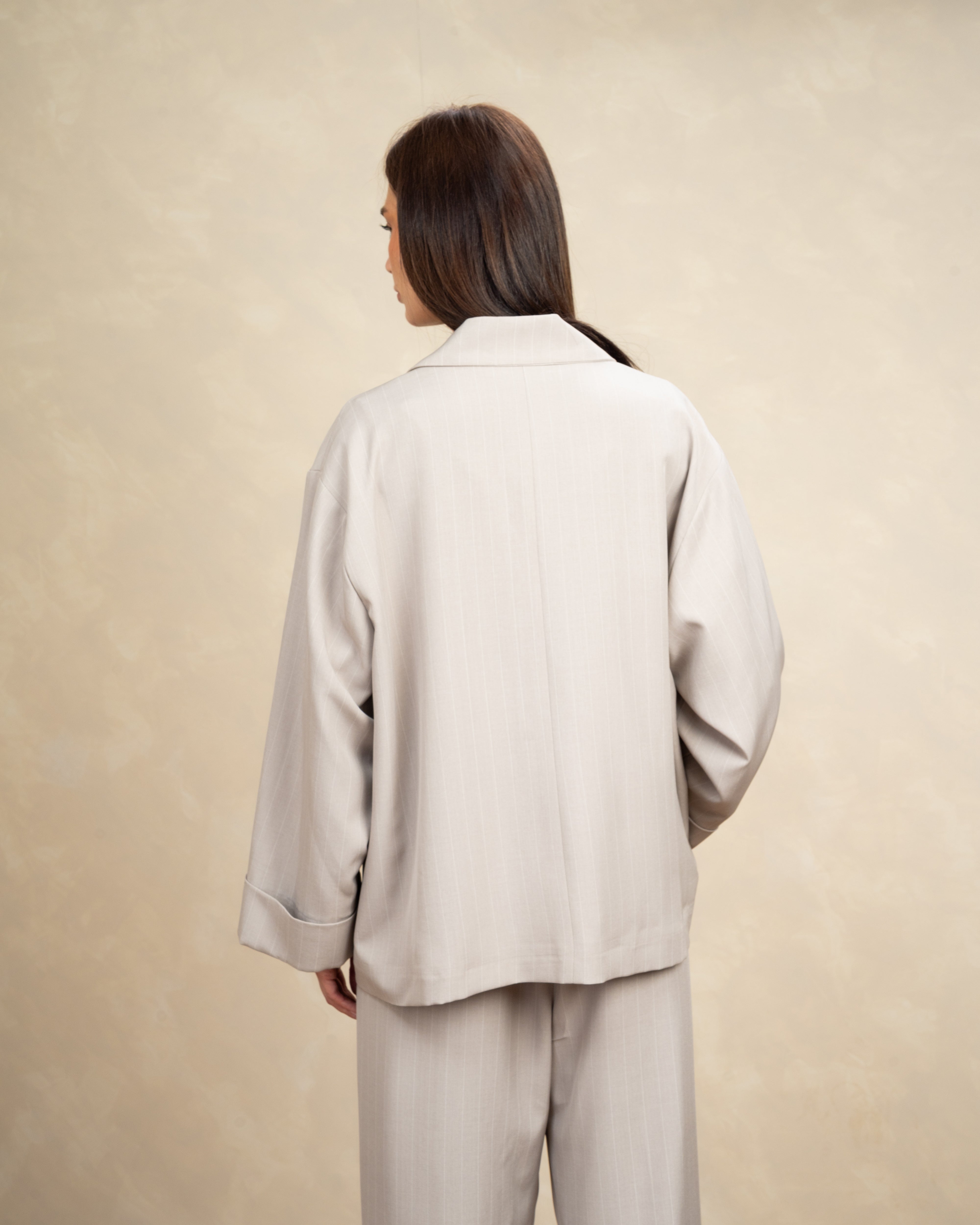 Long Striped Classic Blazer - With Rolled Sleeves