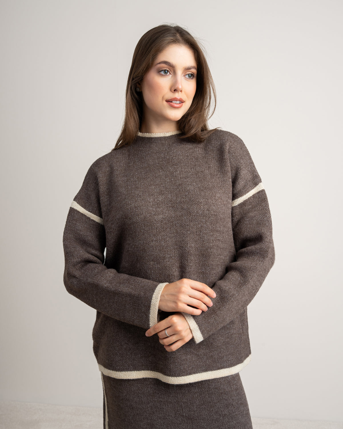 Plain Knitwear Suit - With Contrast Stripe