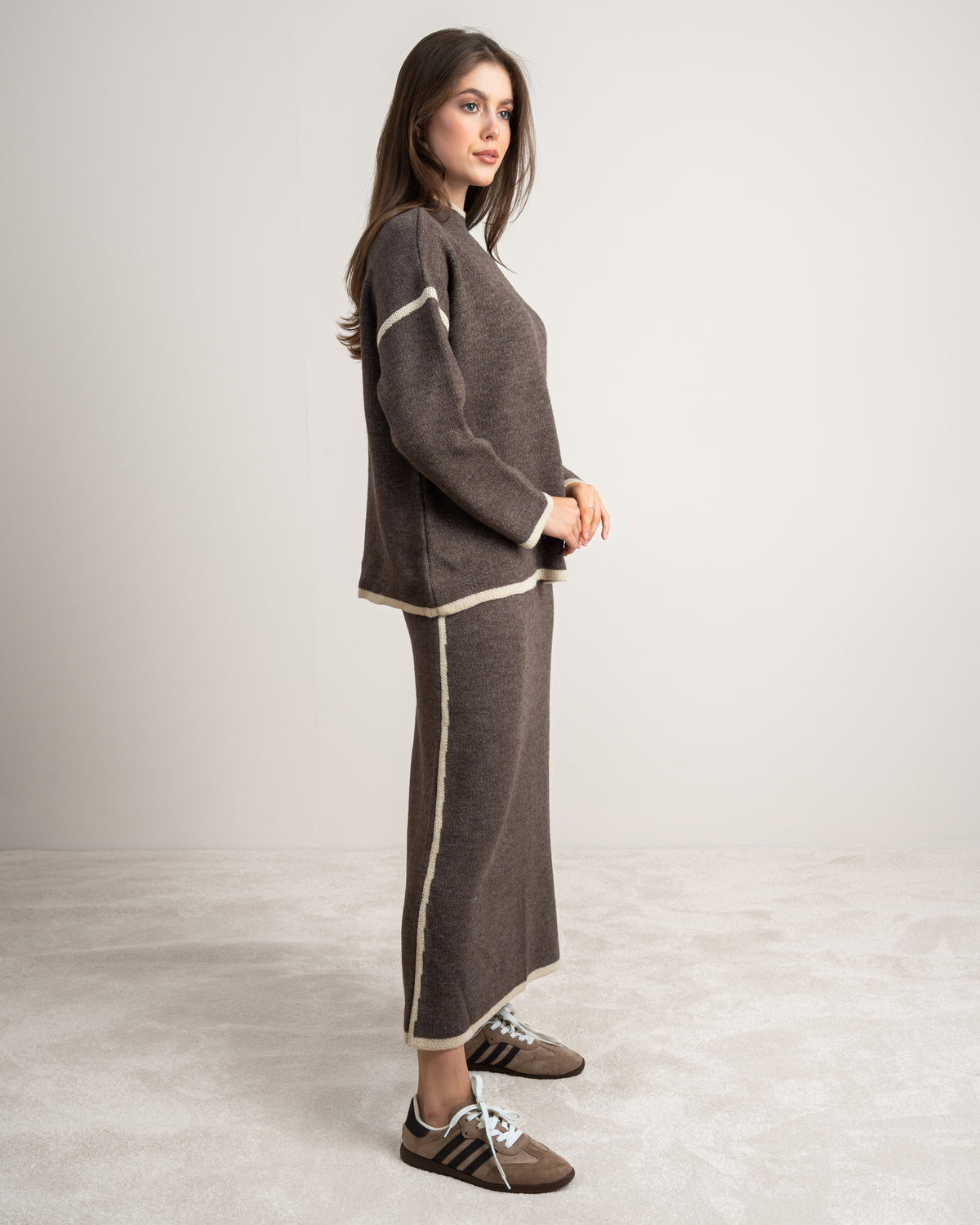 Plain Knitwear Suit - With Contrast Stripe