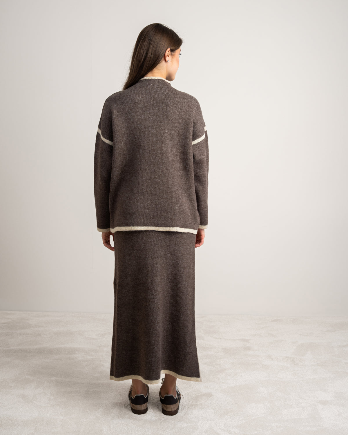Plain Knitwear Suit - With Contrast Stripe