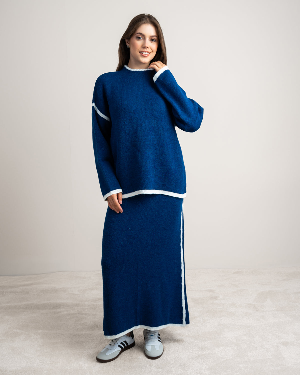 Plain Knitwear Suit - With Contrast Stripe