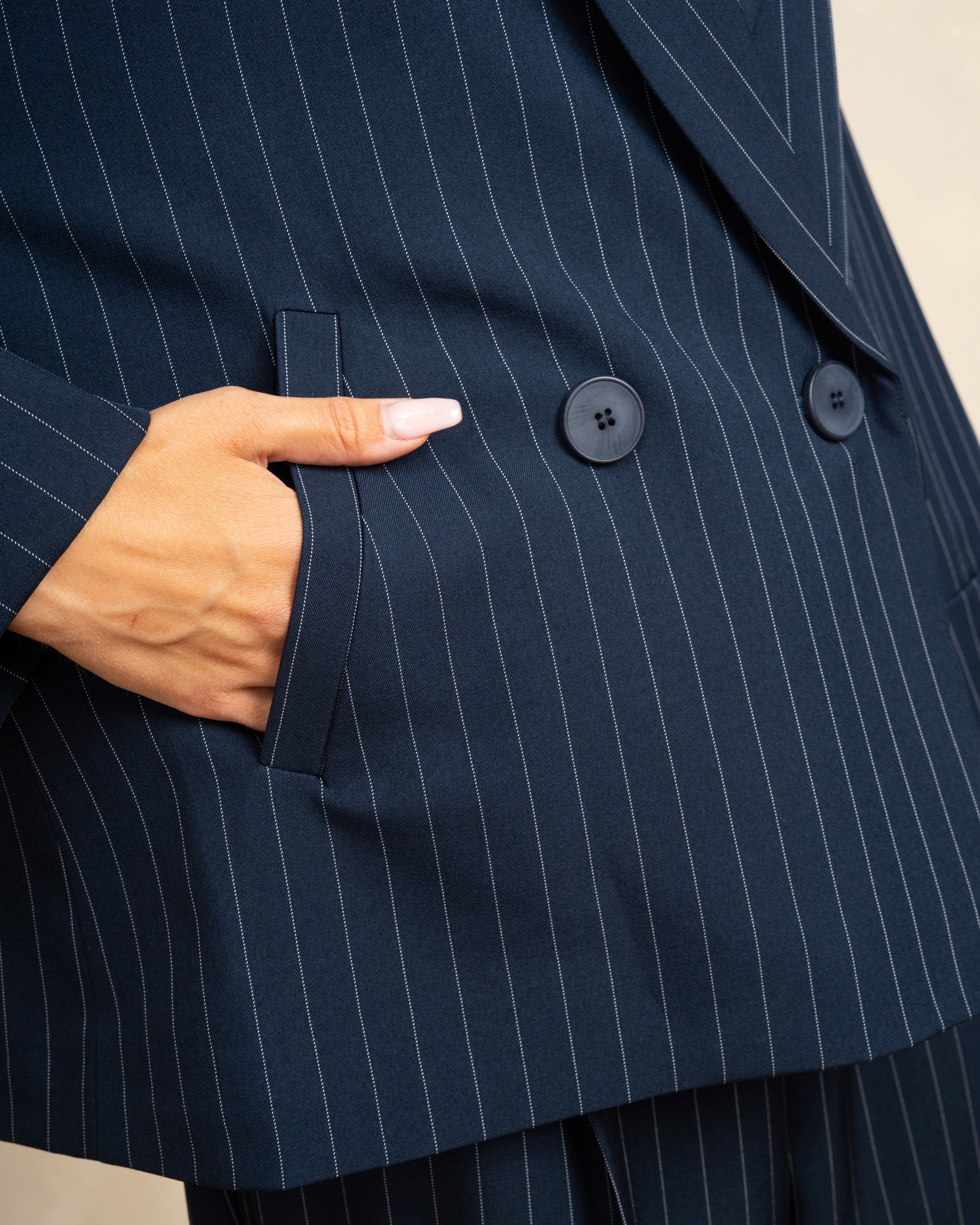 Long Striped Classic Blazer - With Rolled Sleeves