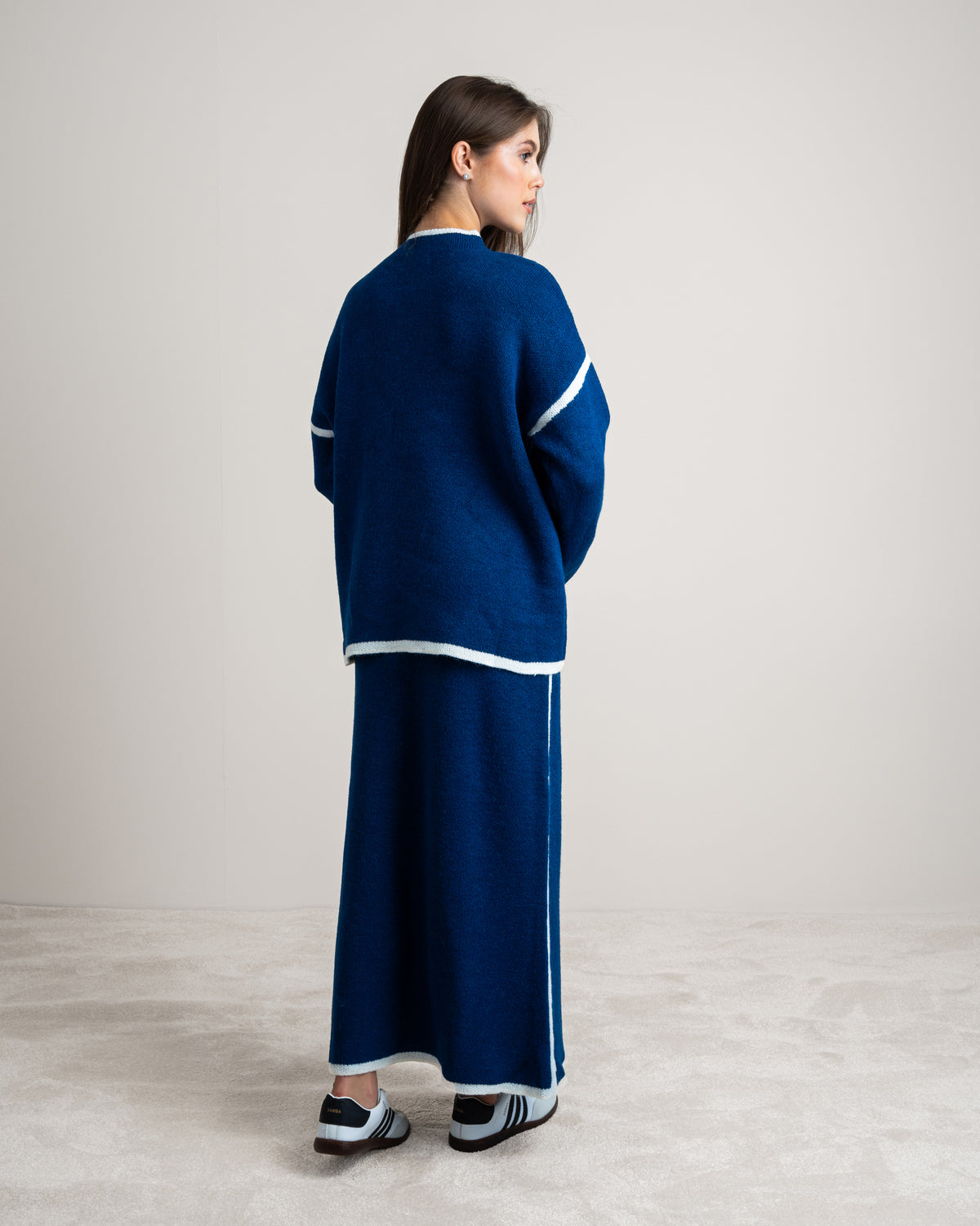 Plain Knitwear Suit - With Contrast Stripe