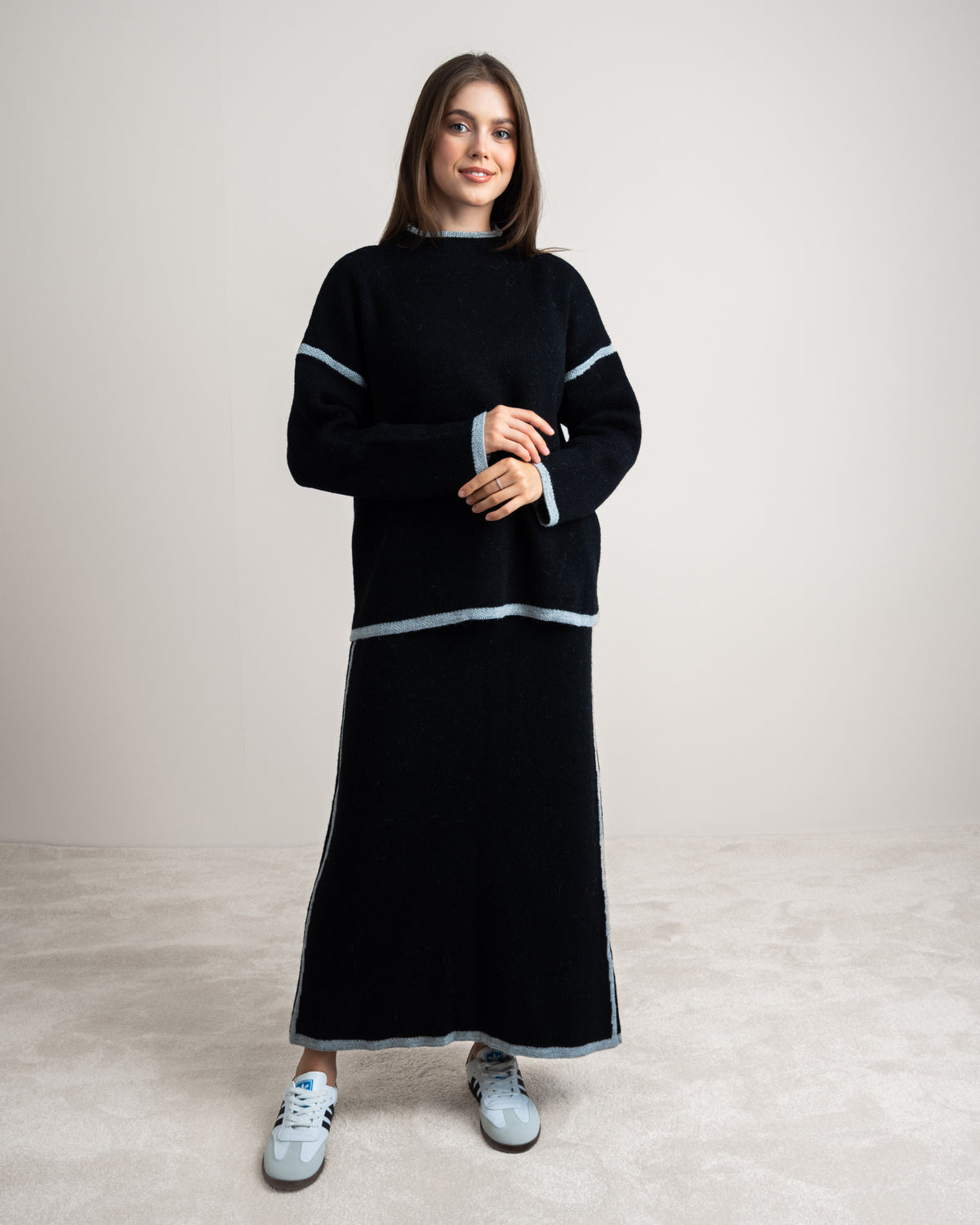 Plain Knitwear Suit - With Contrast Stripe