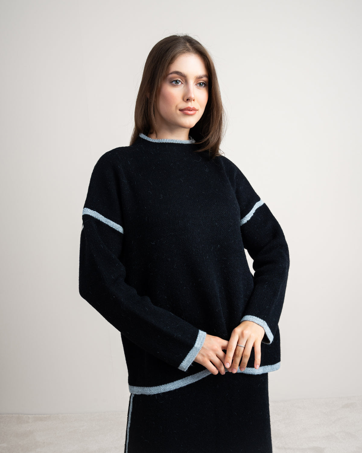 Plain Knitwear Suit - With Contrast Stripe