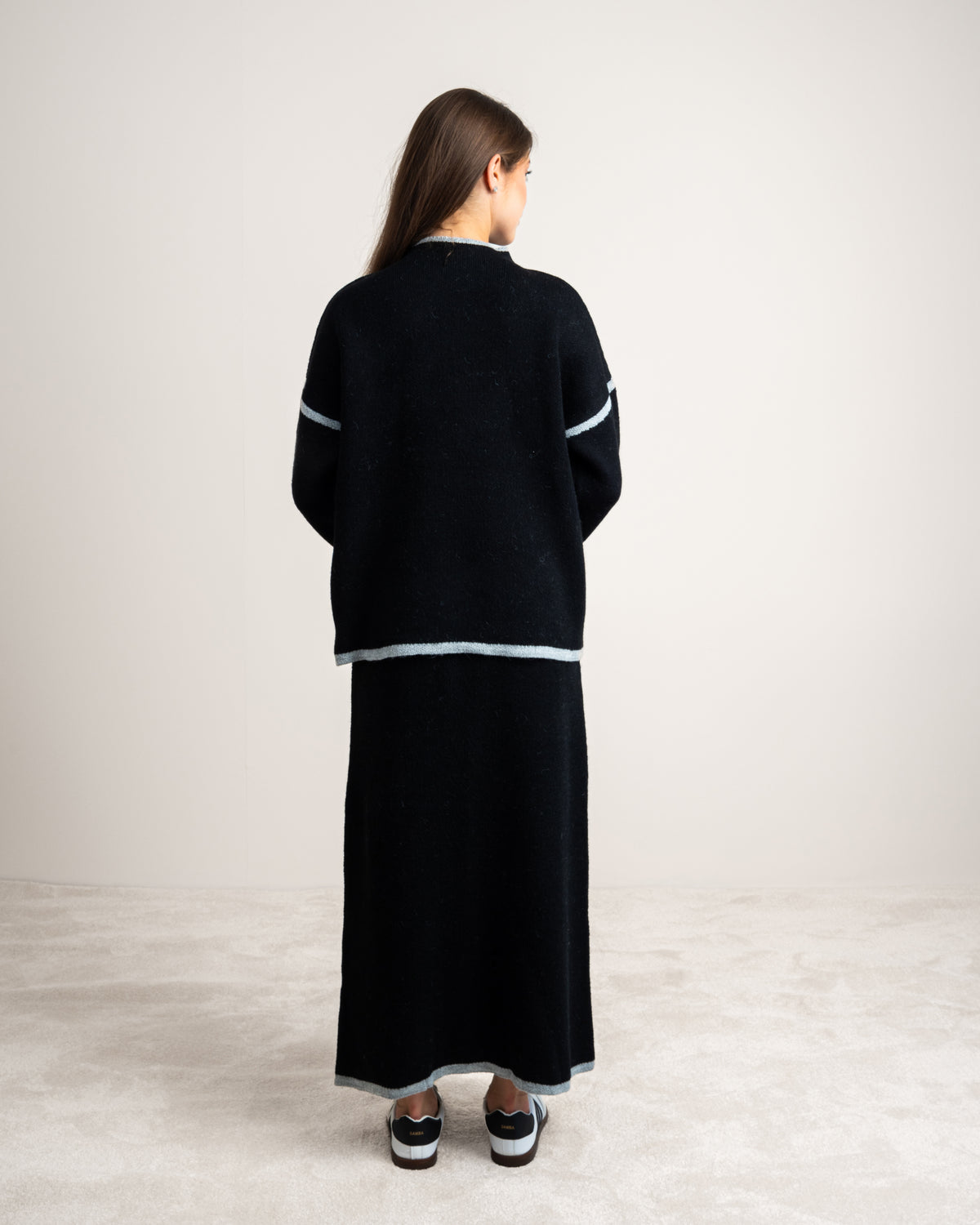 Plain Knitwear Suit - With Contrast Stripe