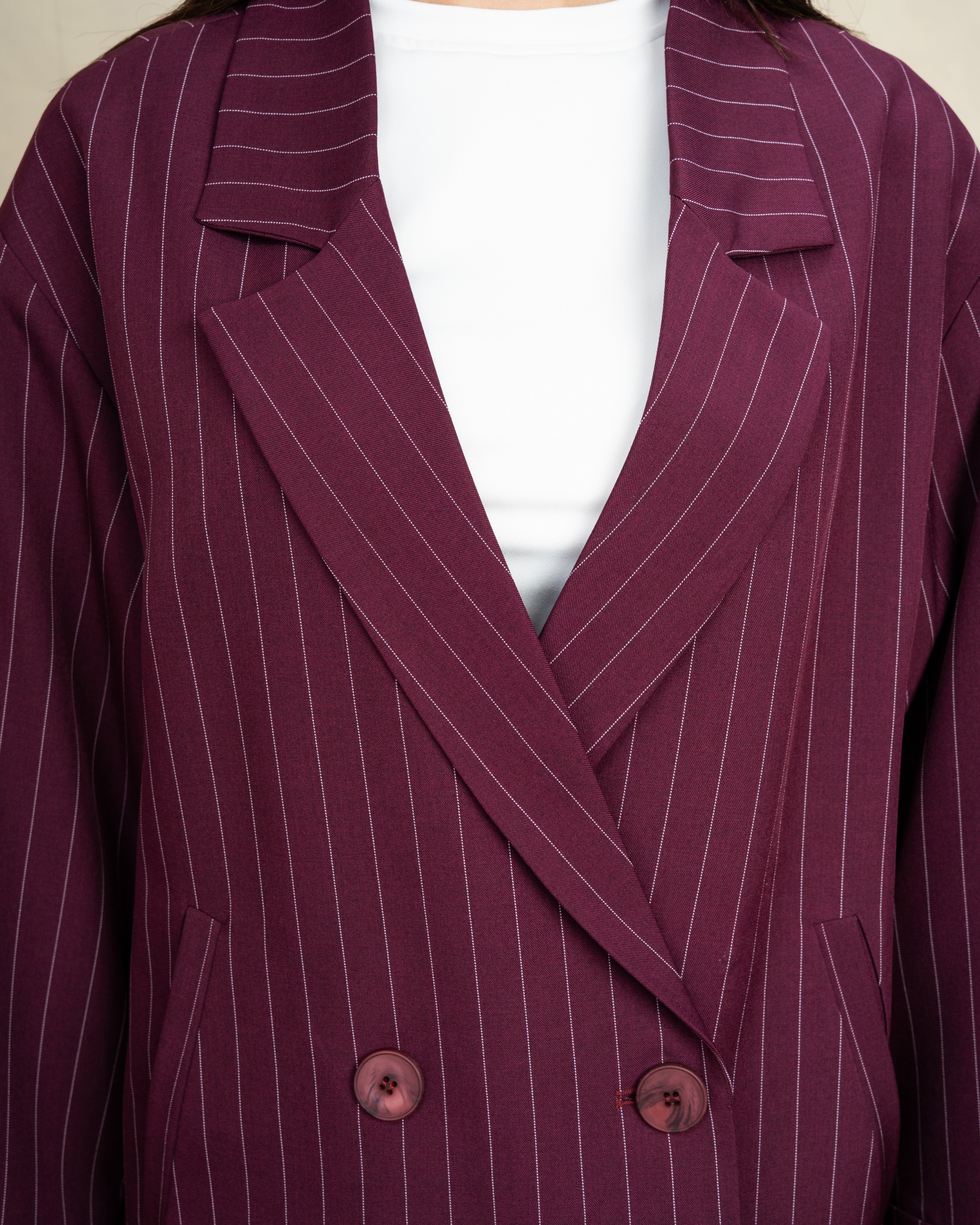 Long Striped Classic Blazer - With Rolled Sleeves