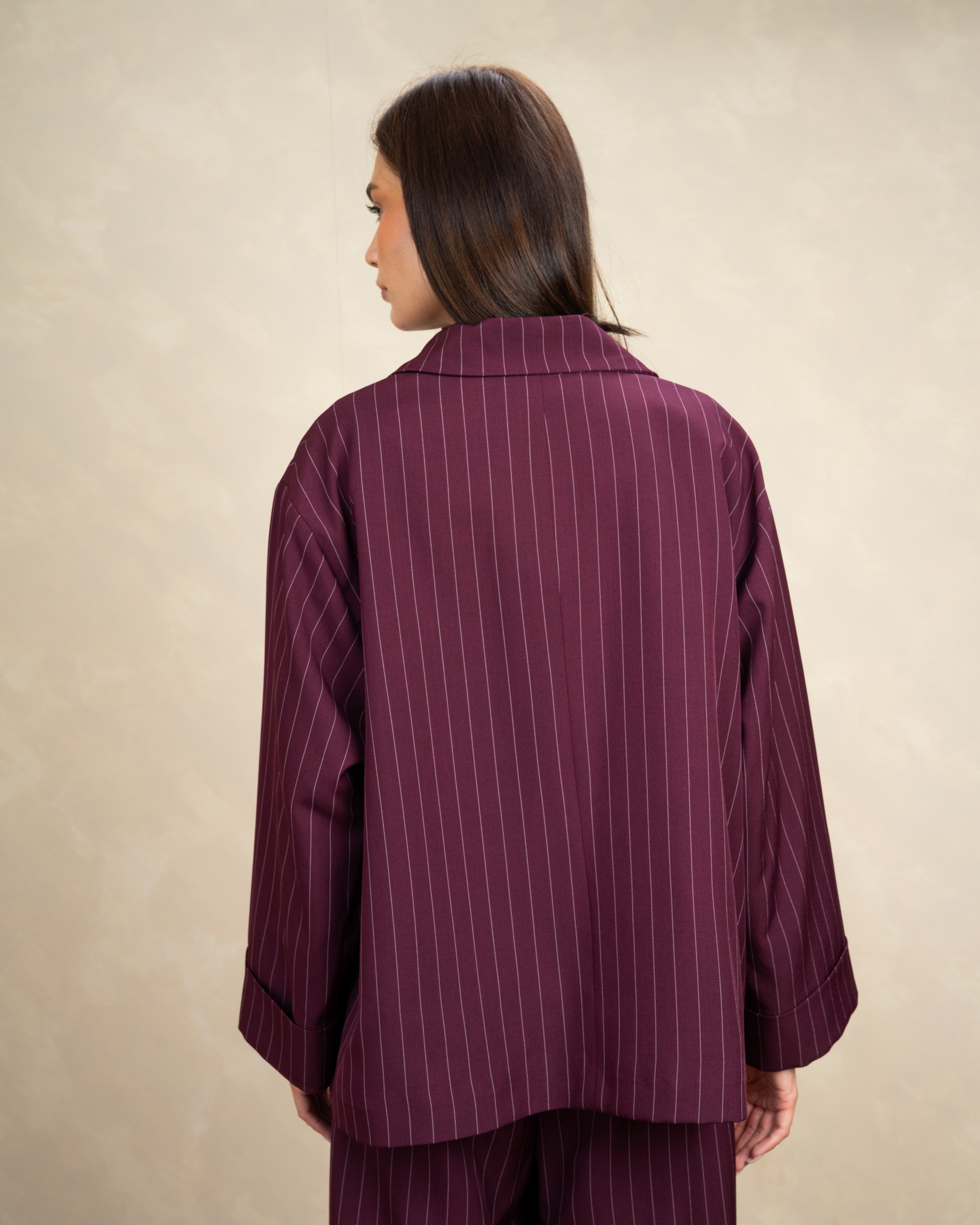 Long Striped Classic Blazer - With Rolled Sleeves