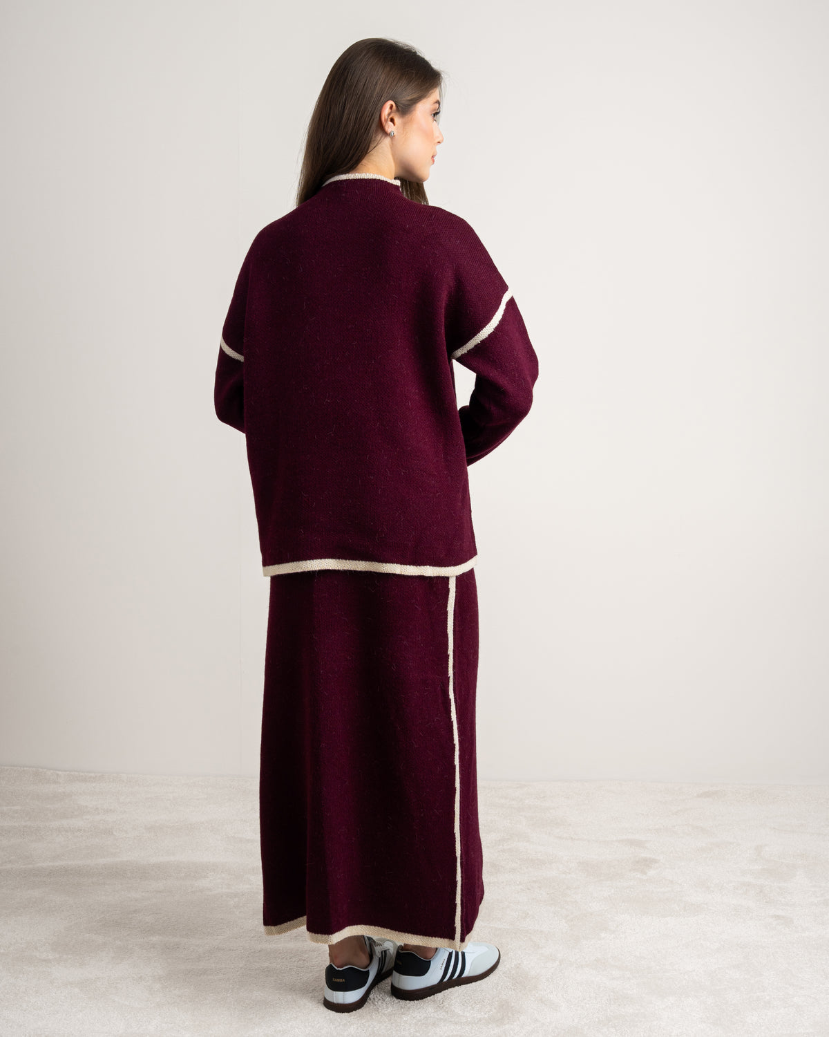 Plain Knitwear Suit - With Contrast Stripe