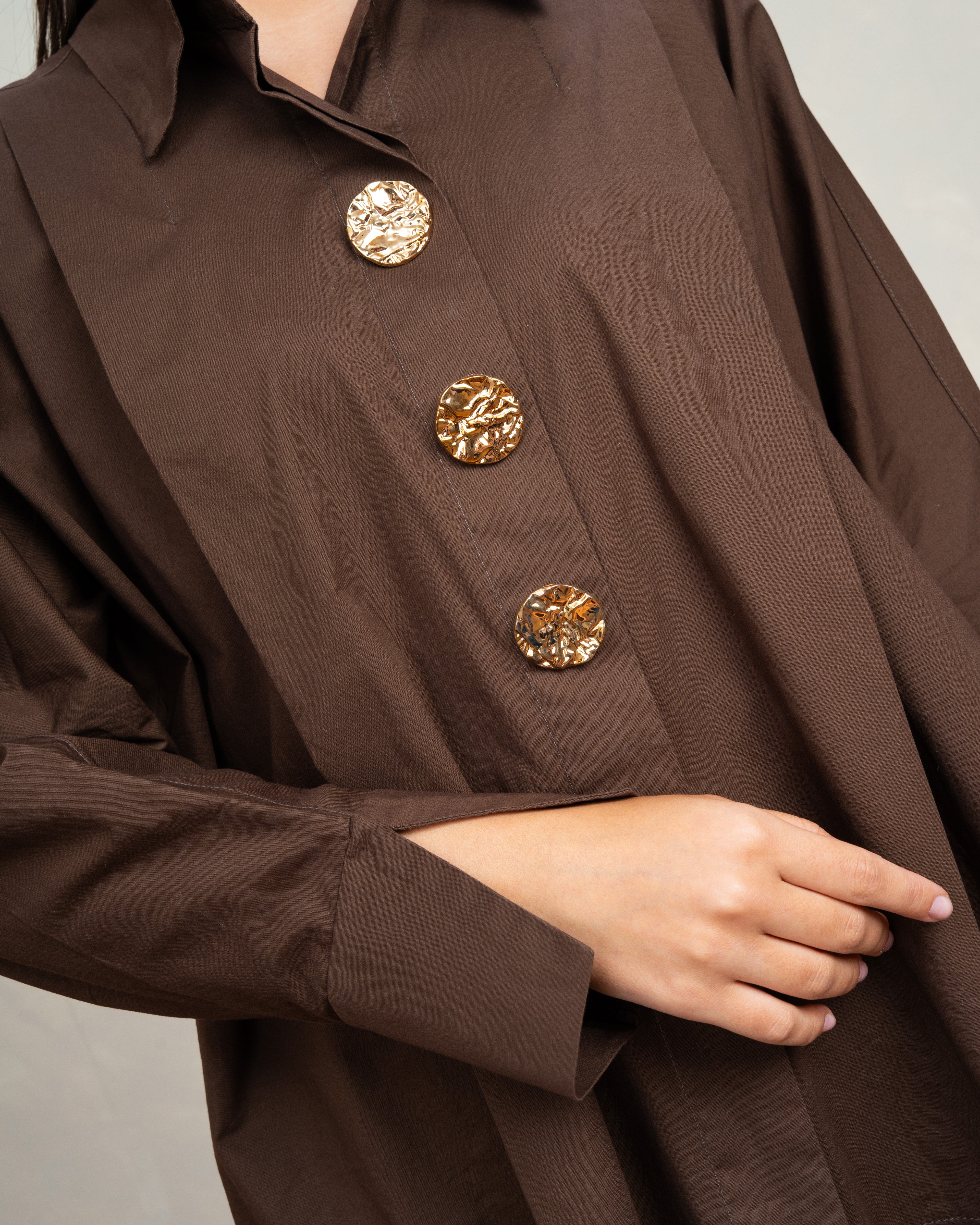 Plain Poplin Shirt With Gold Buttons