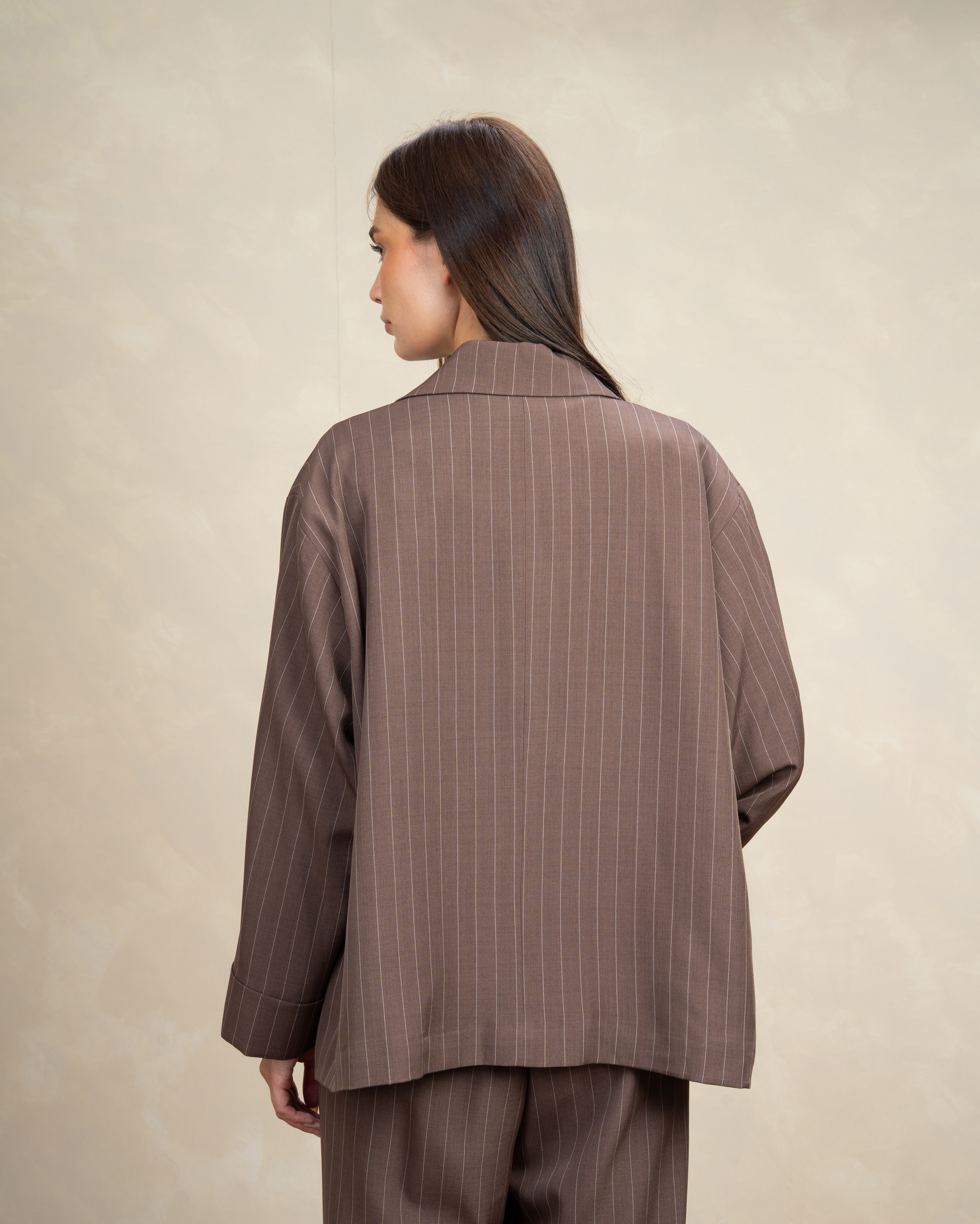 Long Striped Classic Blazer - With Rolled Sleeves