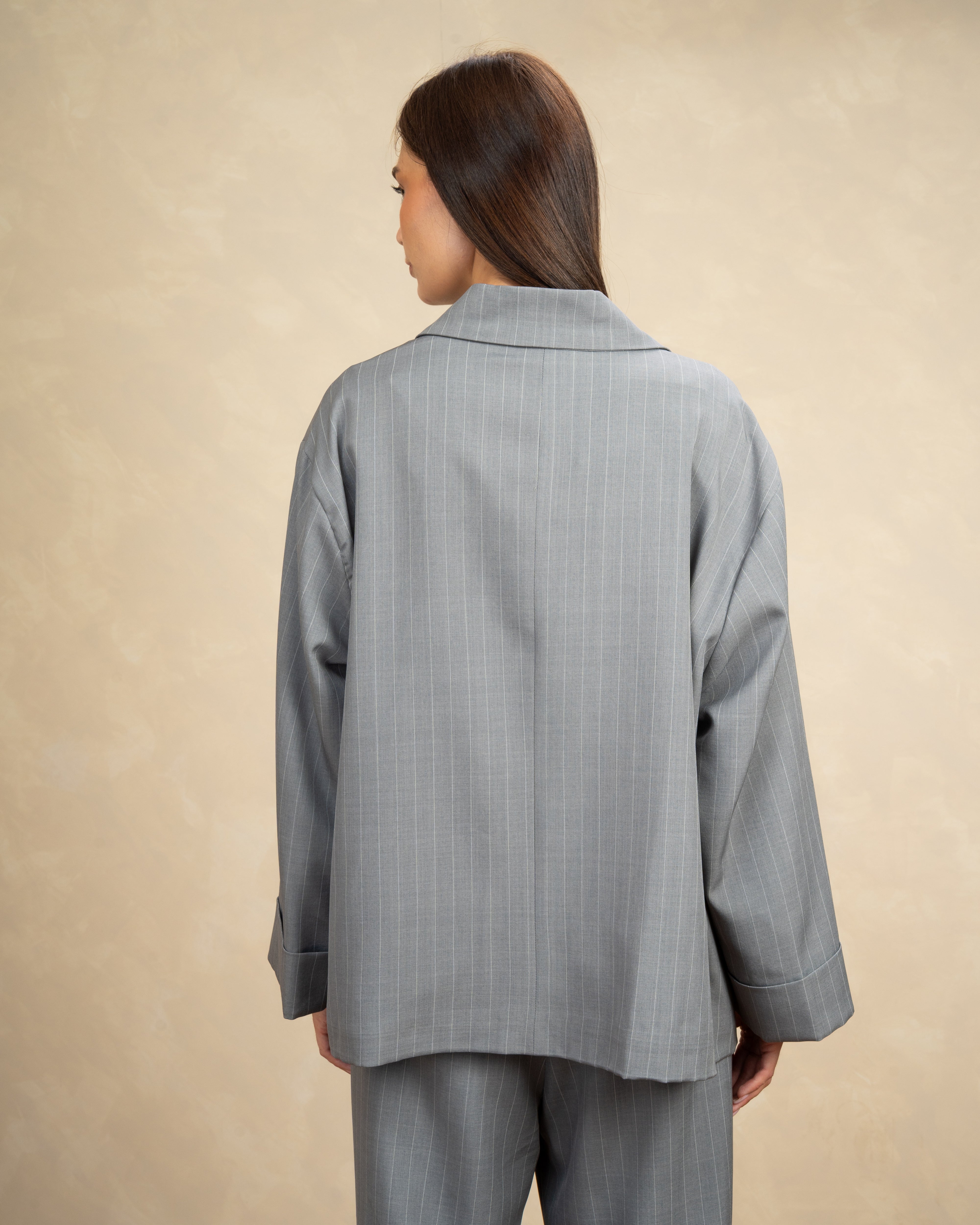 Long Striped Classic Blazer - With Rolled Sleeves