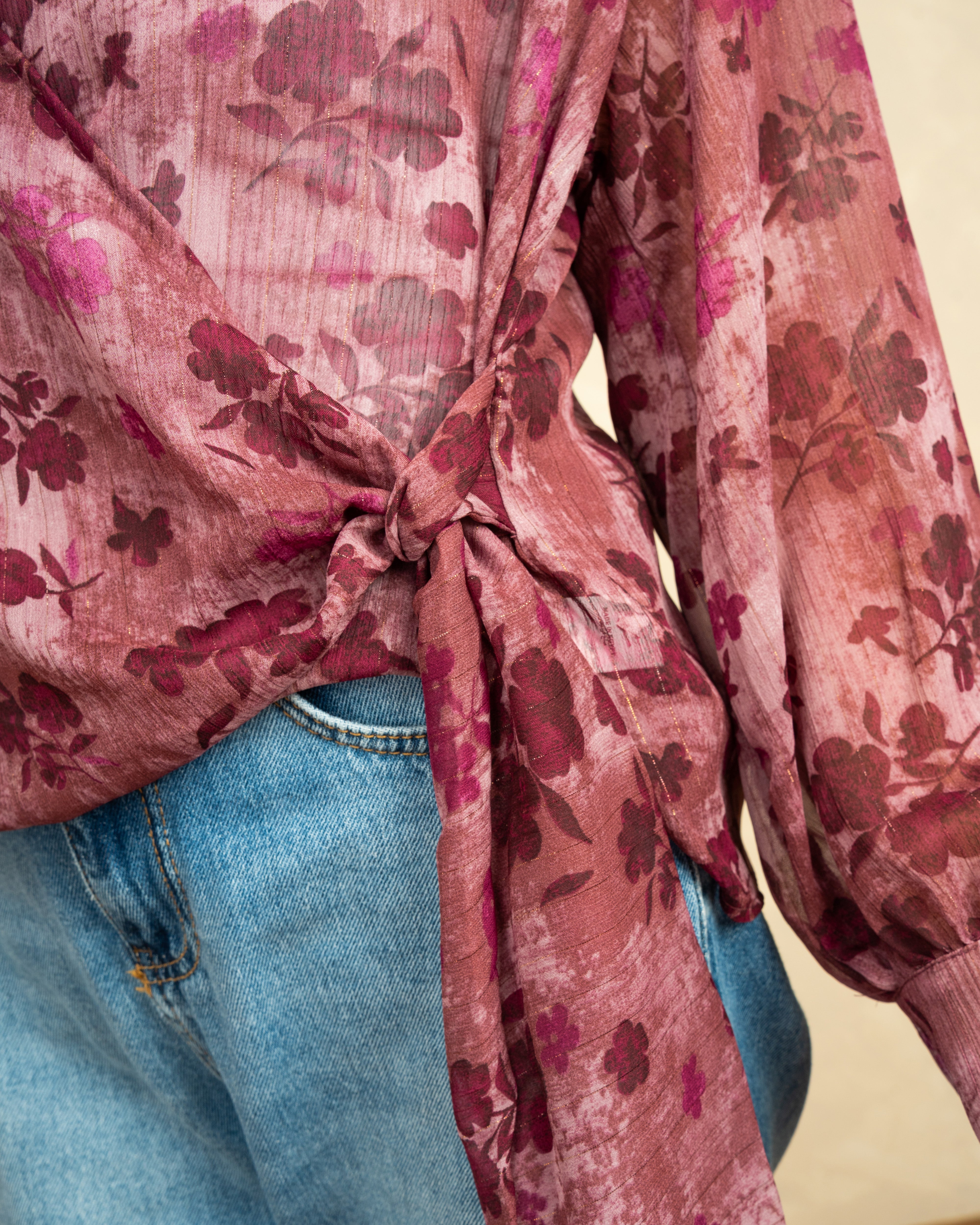 Floral Belted Wrap Blouse