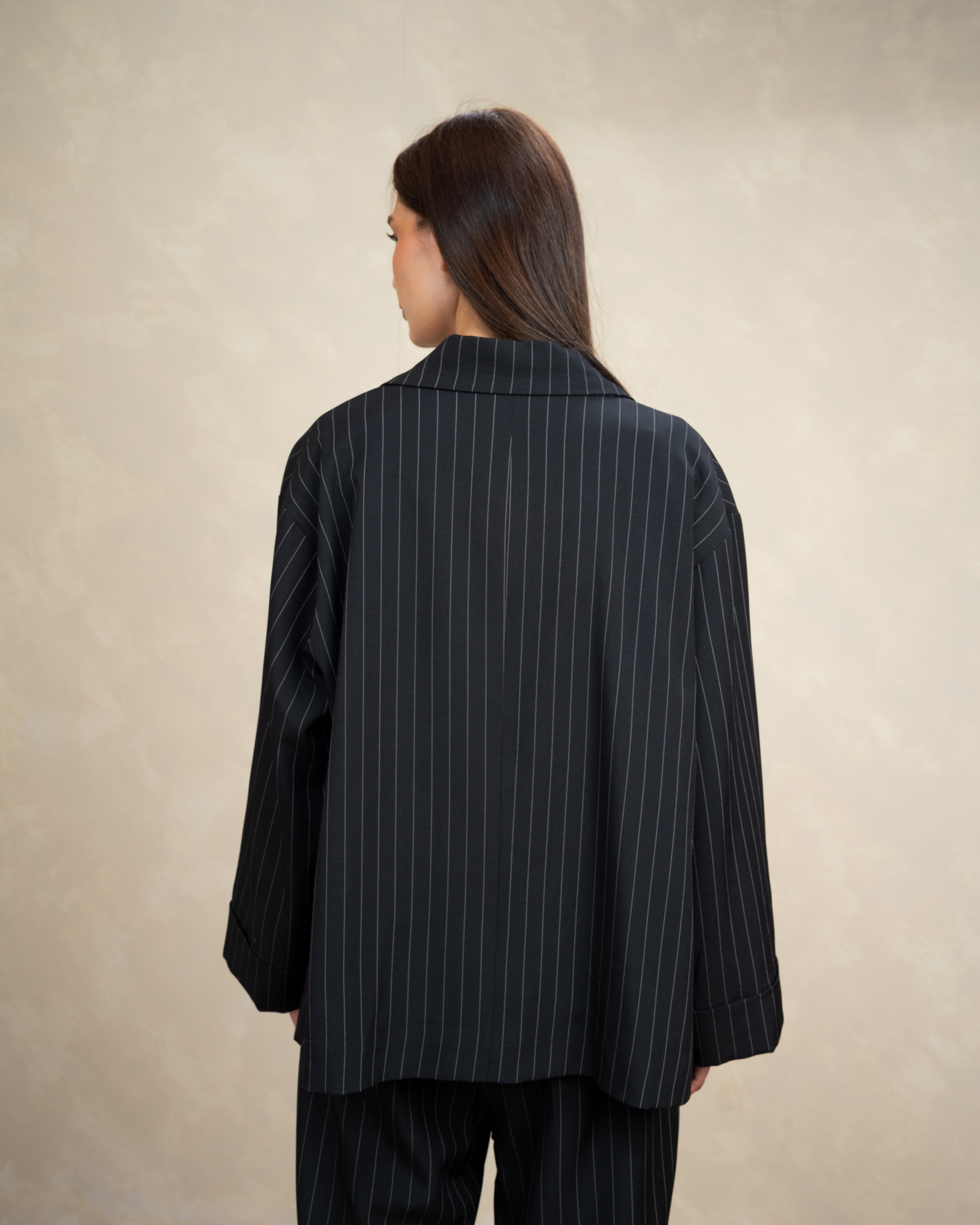 Long Striped Classic Blazer - With Rolled Sleeves