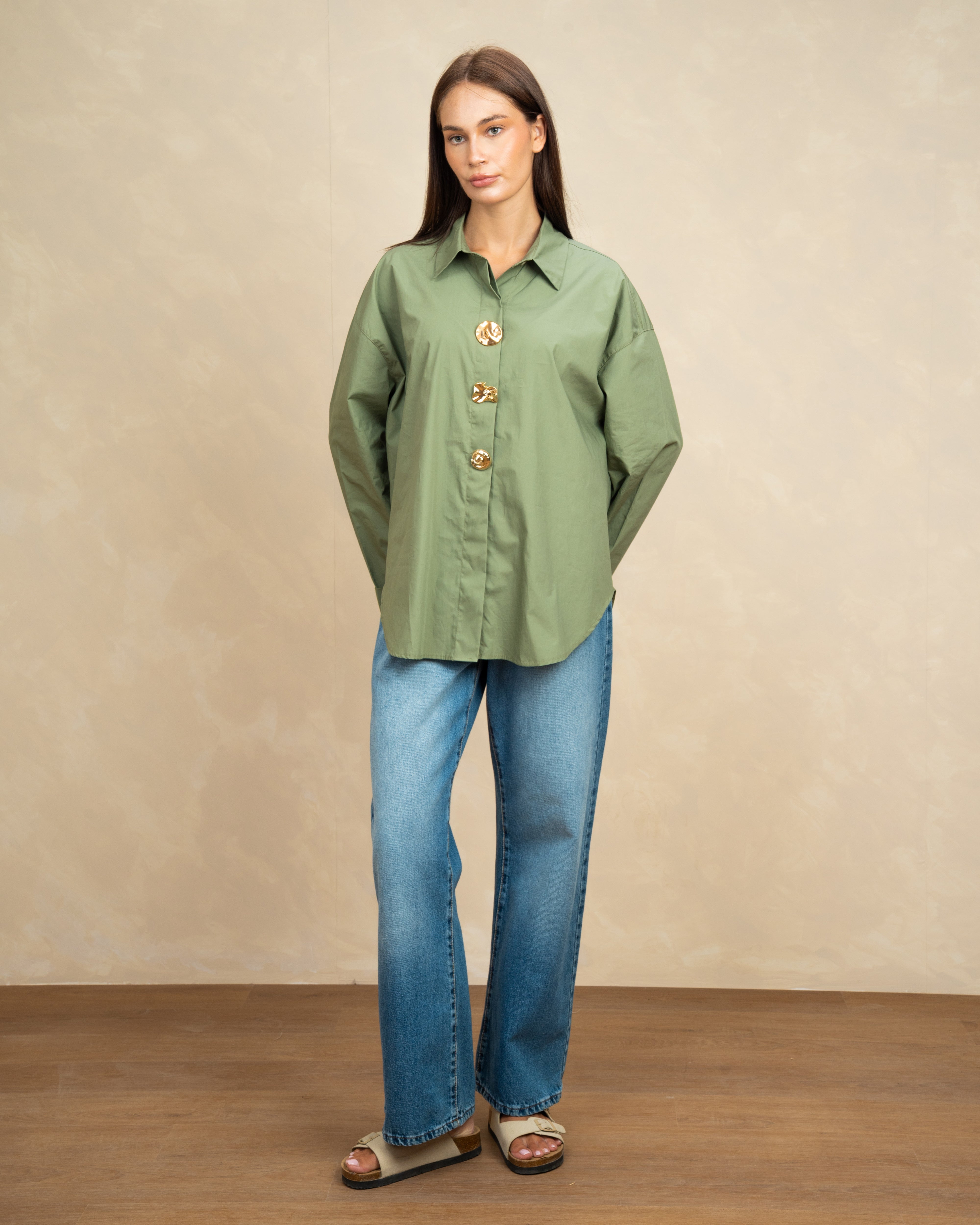 Poplin Shirt With Gold Buttons