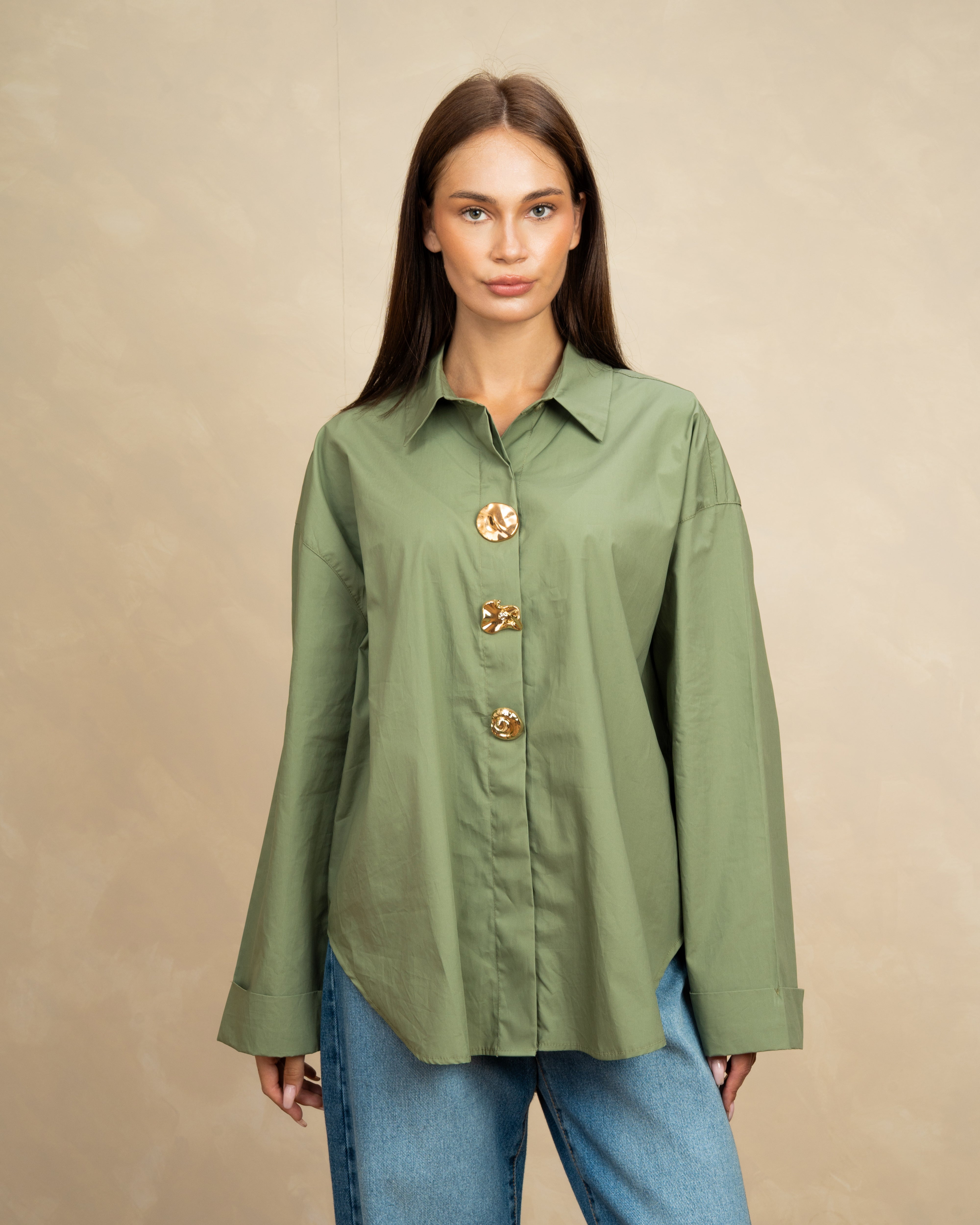 Poplin Shirt With Gold Buttons