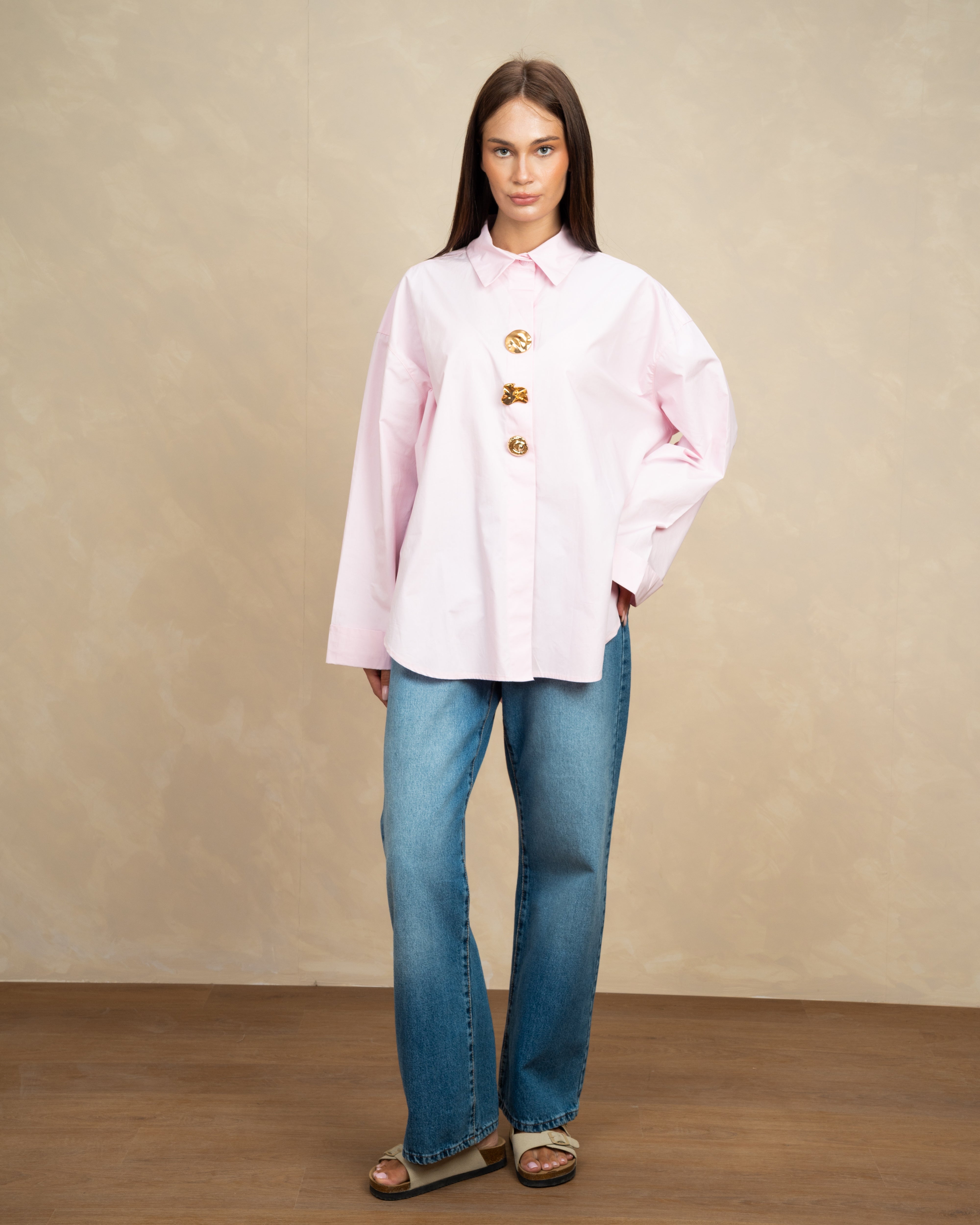 Poplin Shirt With Gold Buttons