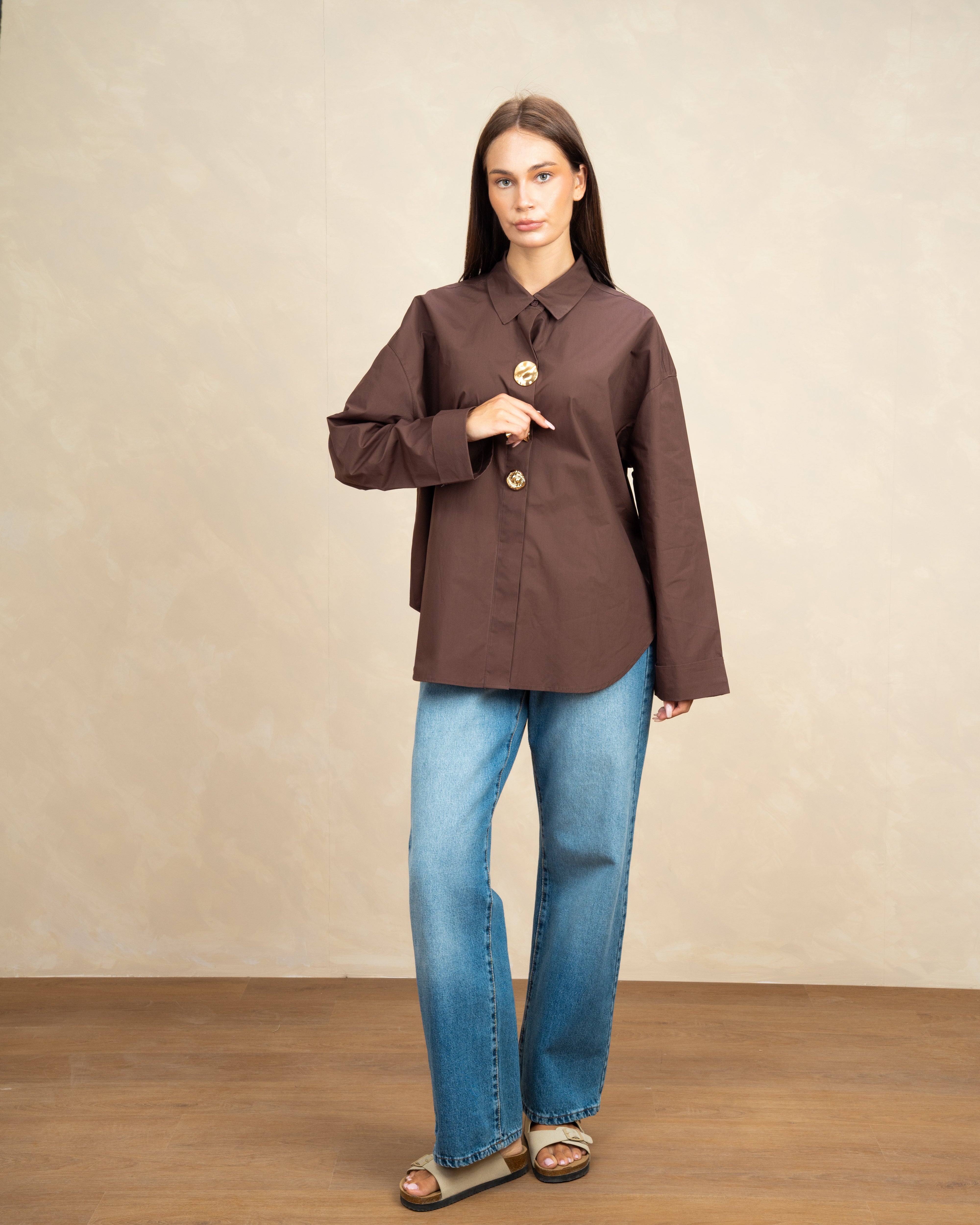 Poplin Shirt With Gold Buttons