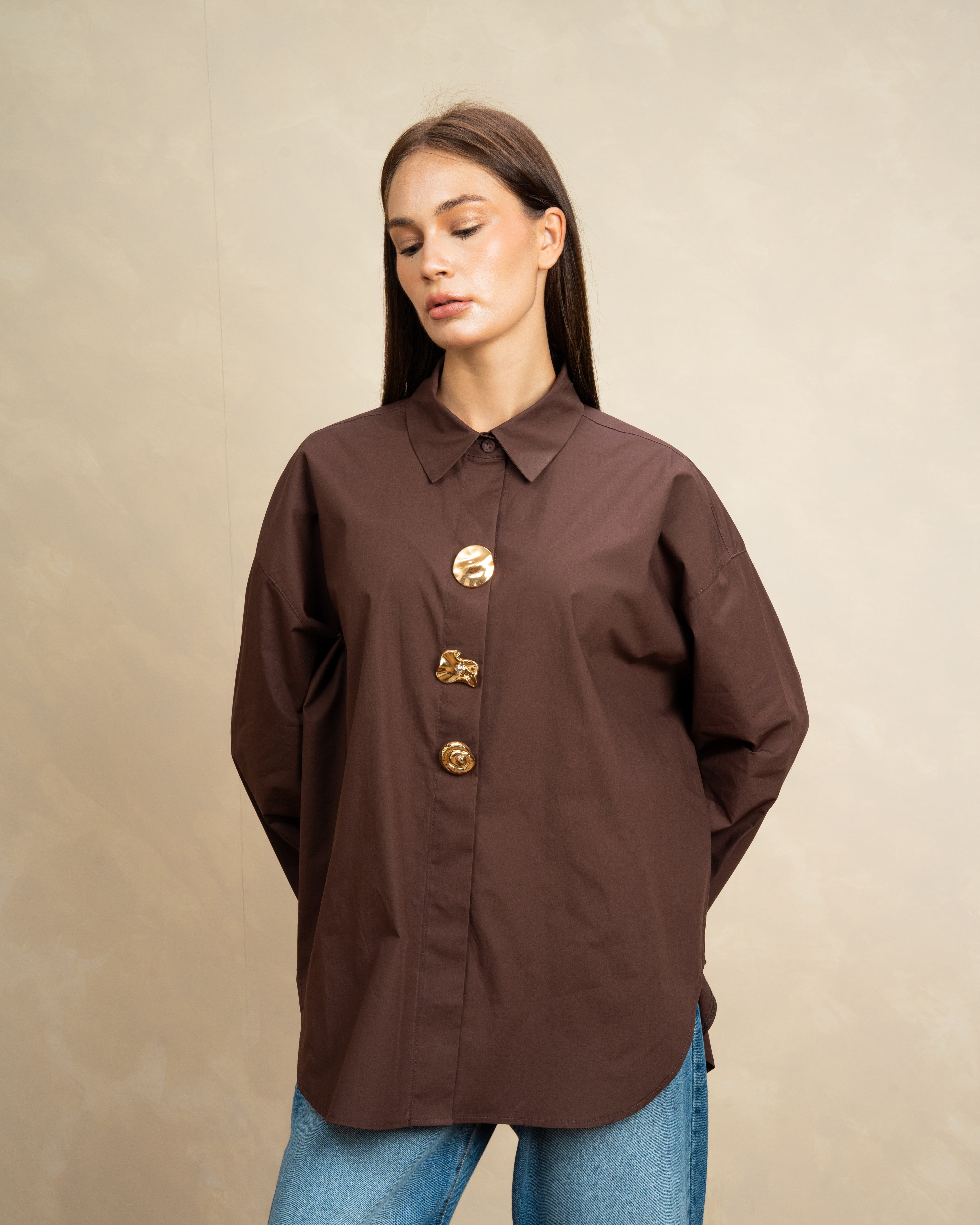 Poplin Shirt With Gold Buttons