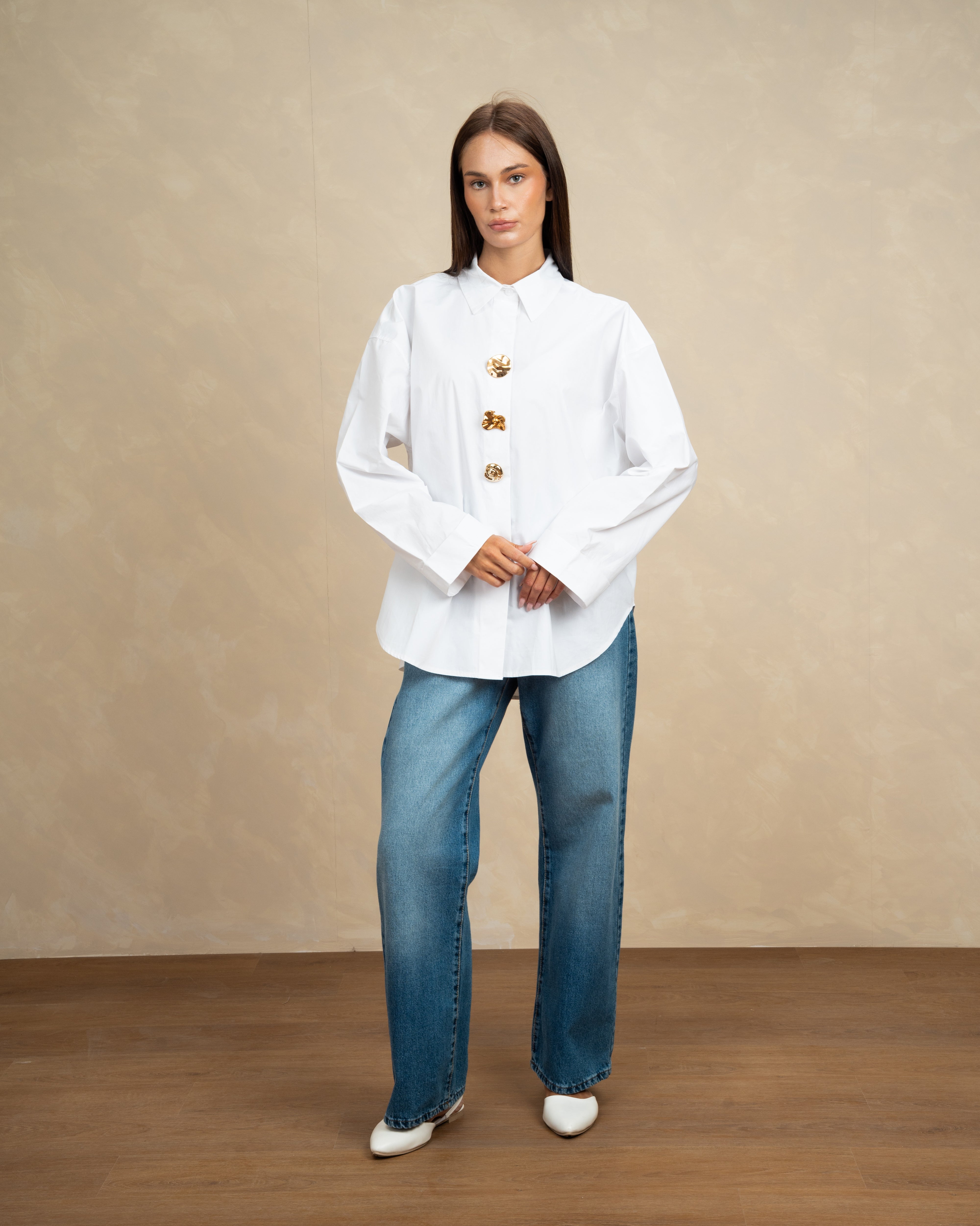 Poplin Shirt With Gold Buttons