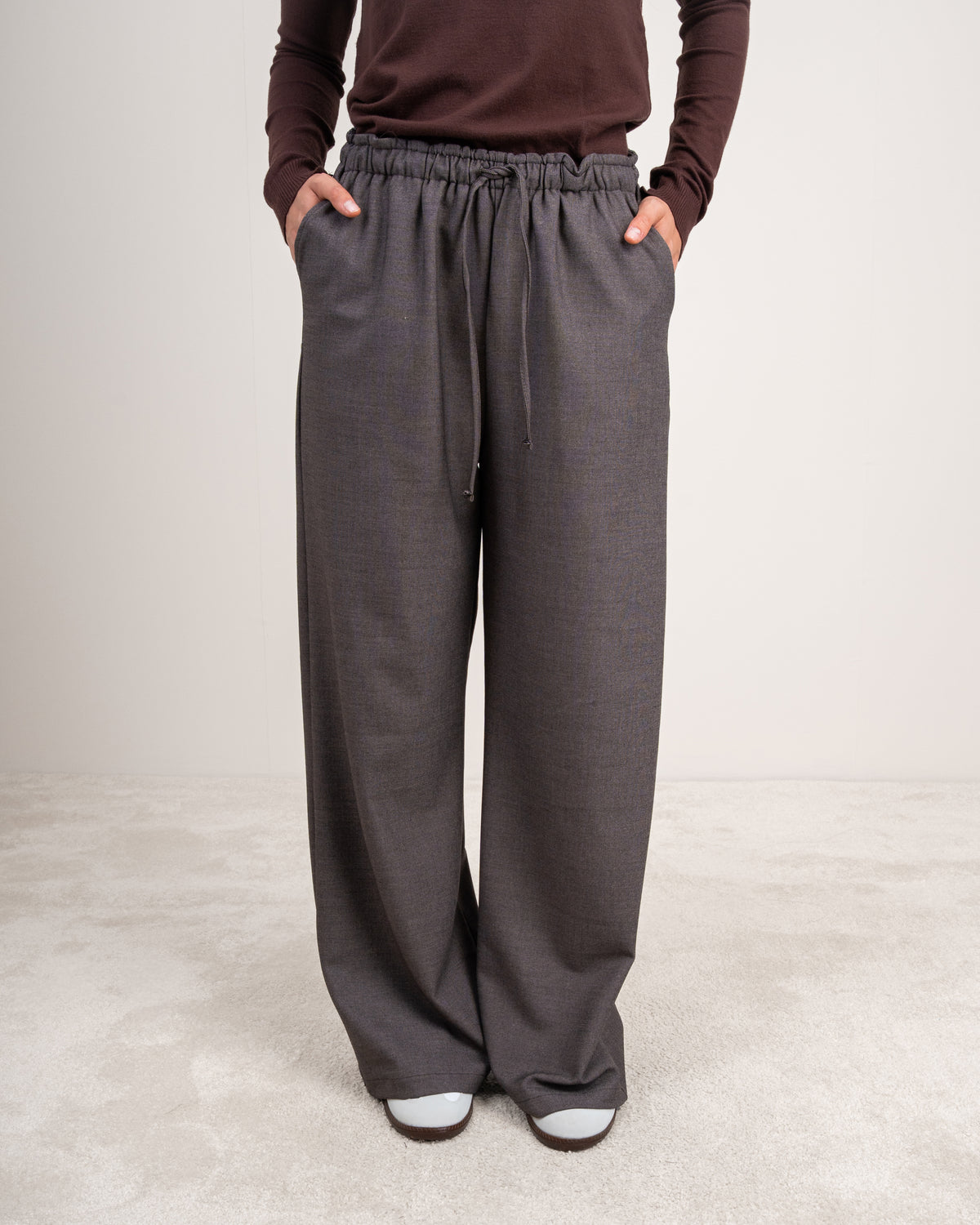Plain Trousers With Elastic Waist - And Drawstring