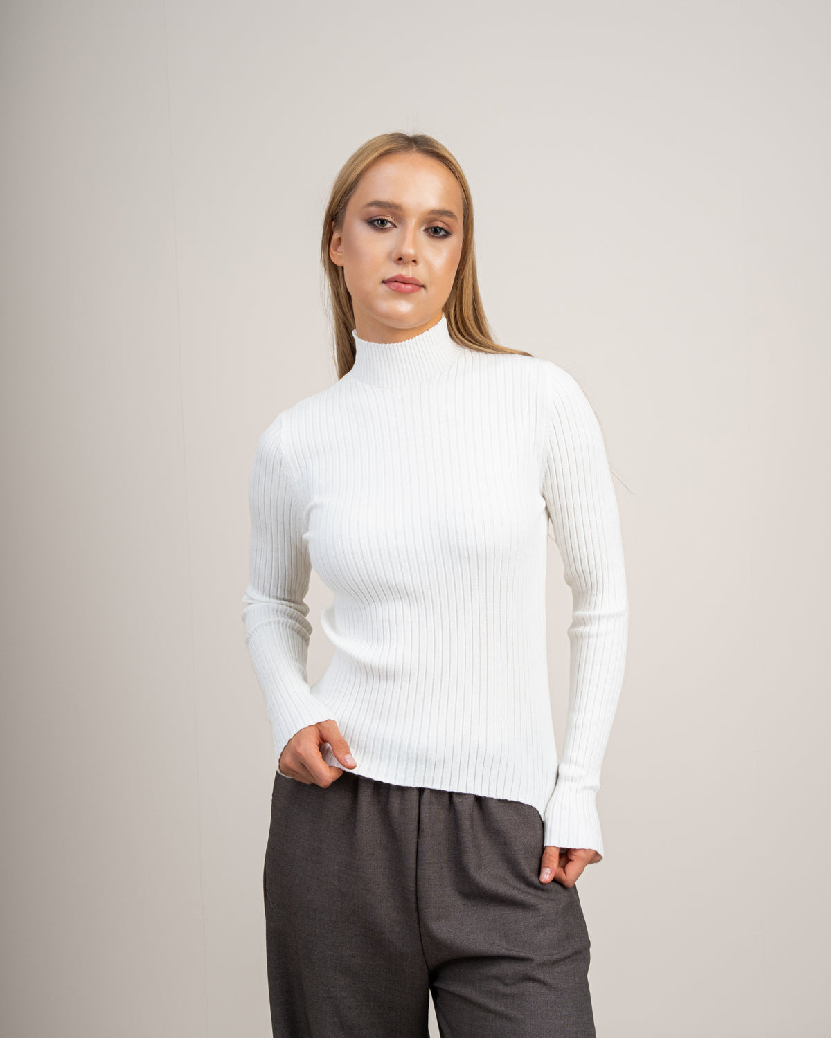 Plain Basic Top With Mock Neck