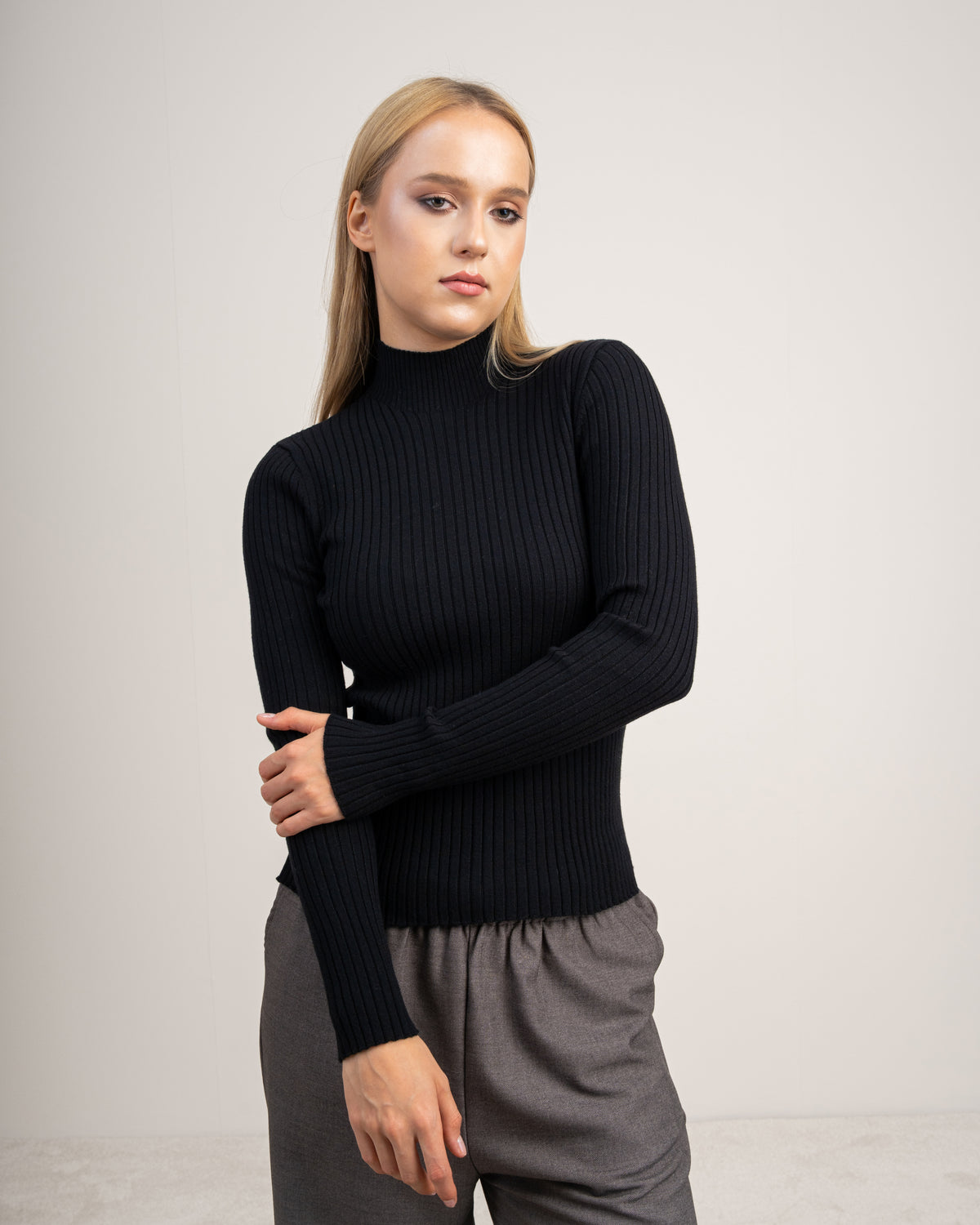 Plain Basic Top With Mock Neck