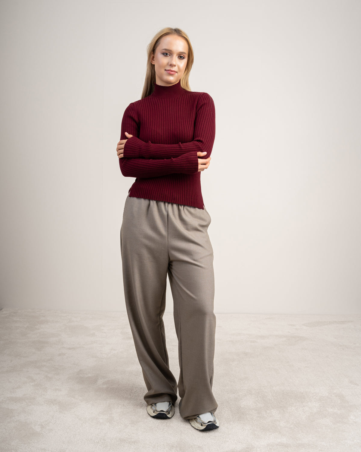 Plain Basic Top With Mock Neck