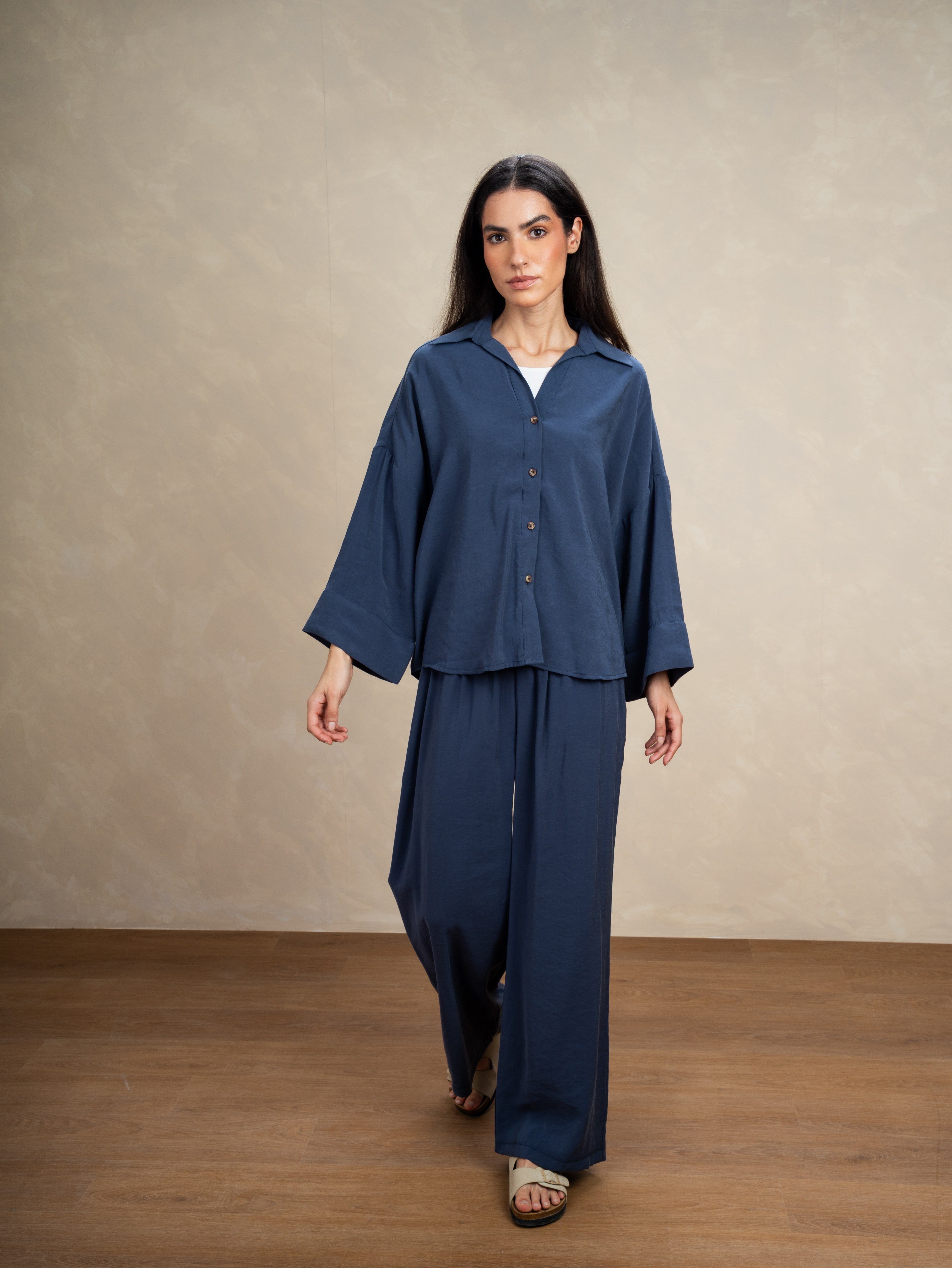 Oversized Plain Shirt - With Wooden Buttons