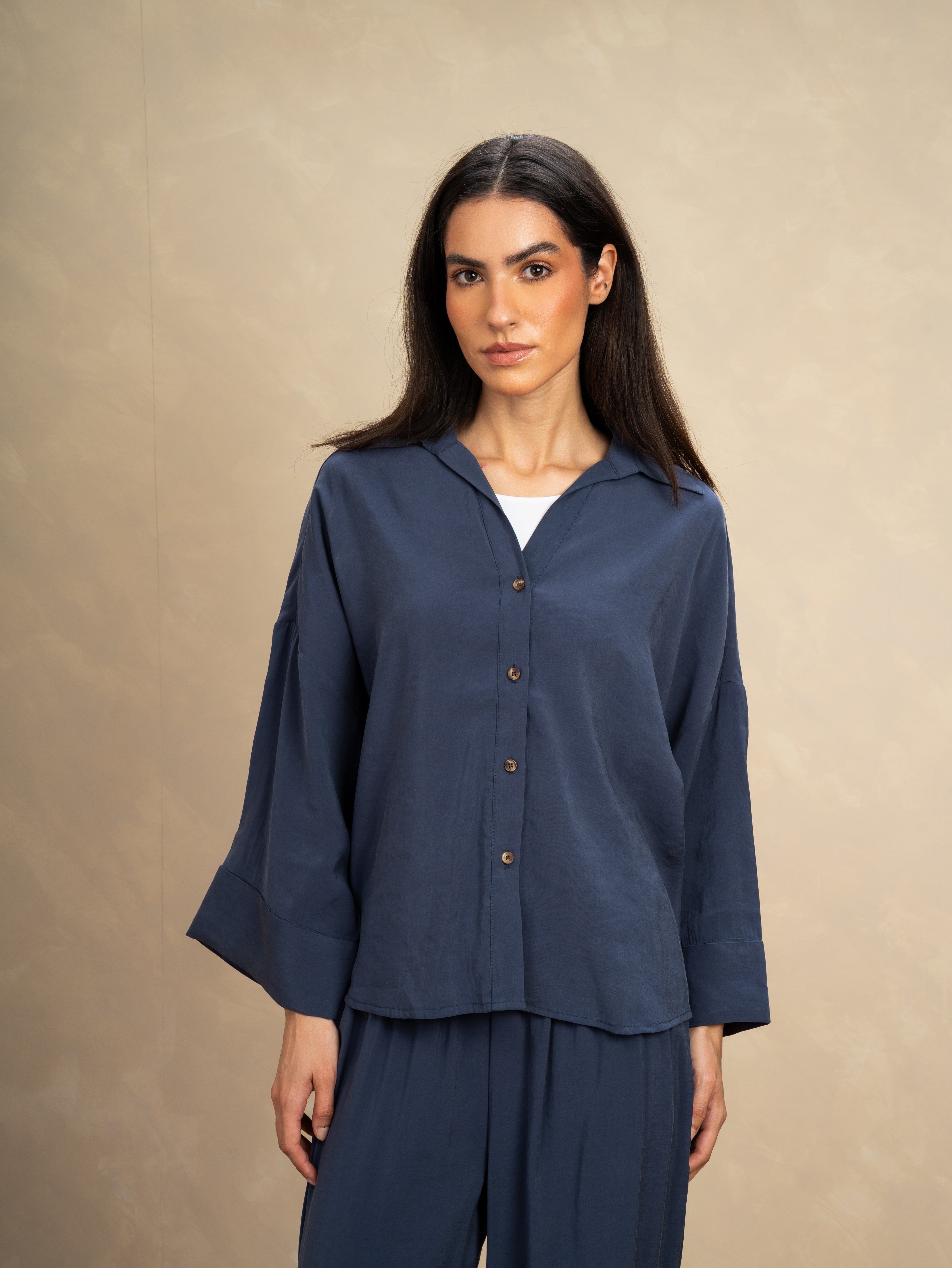 Oversized Plain Shirt - With Wooden Buttons