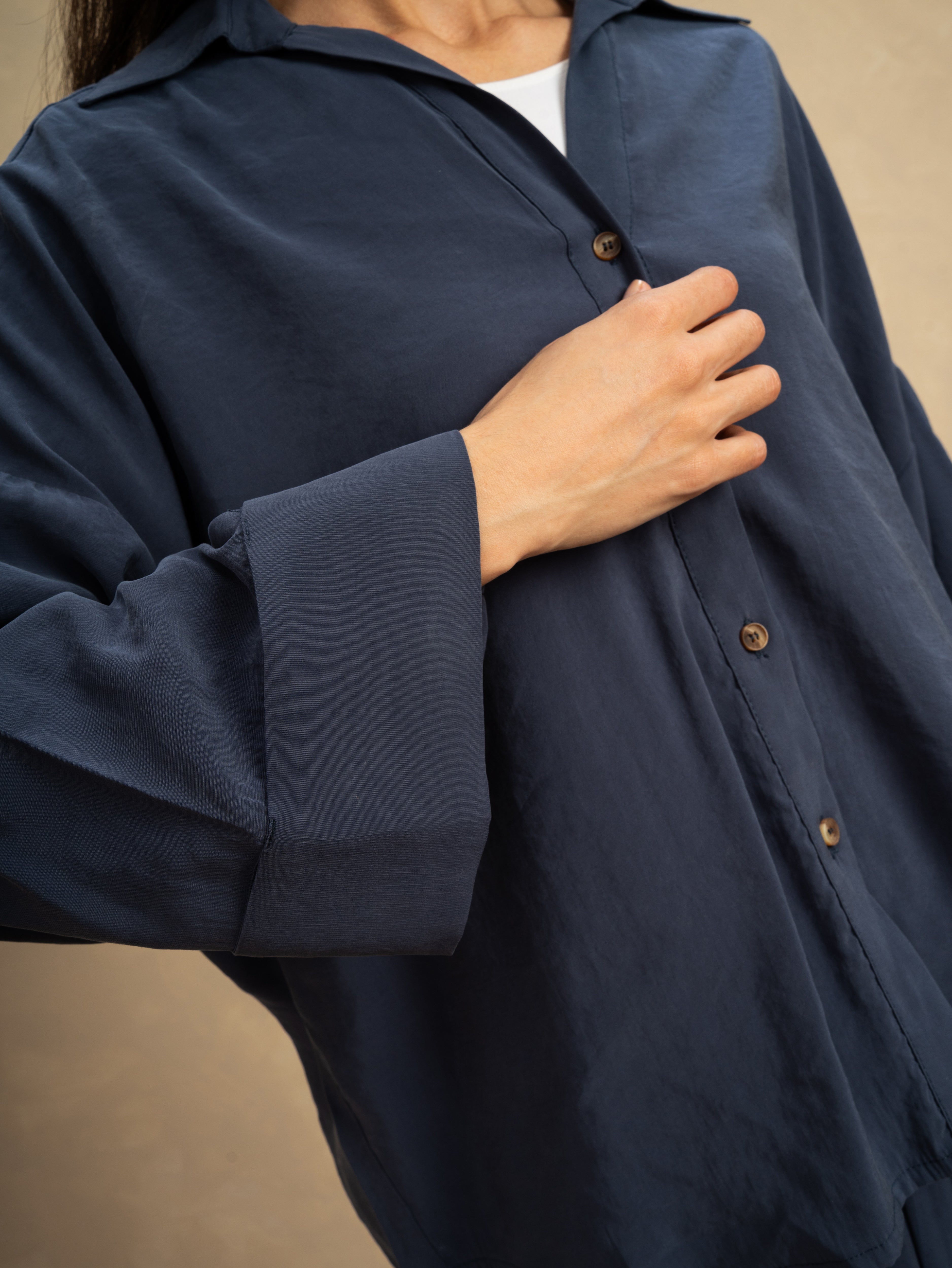 Oversized Plain Shirt - With Wooden Buttons